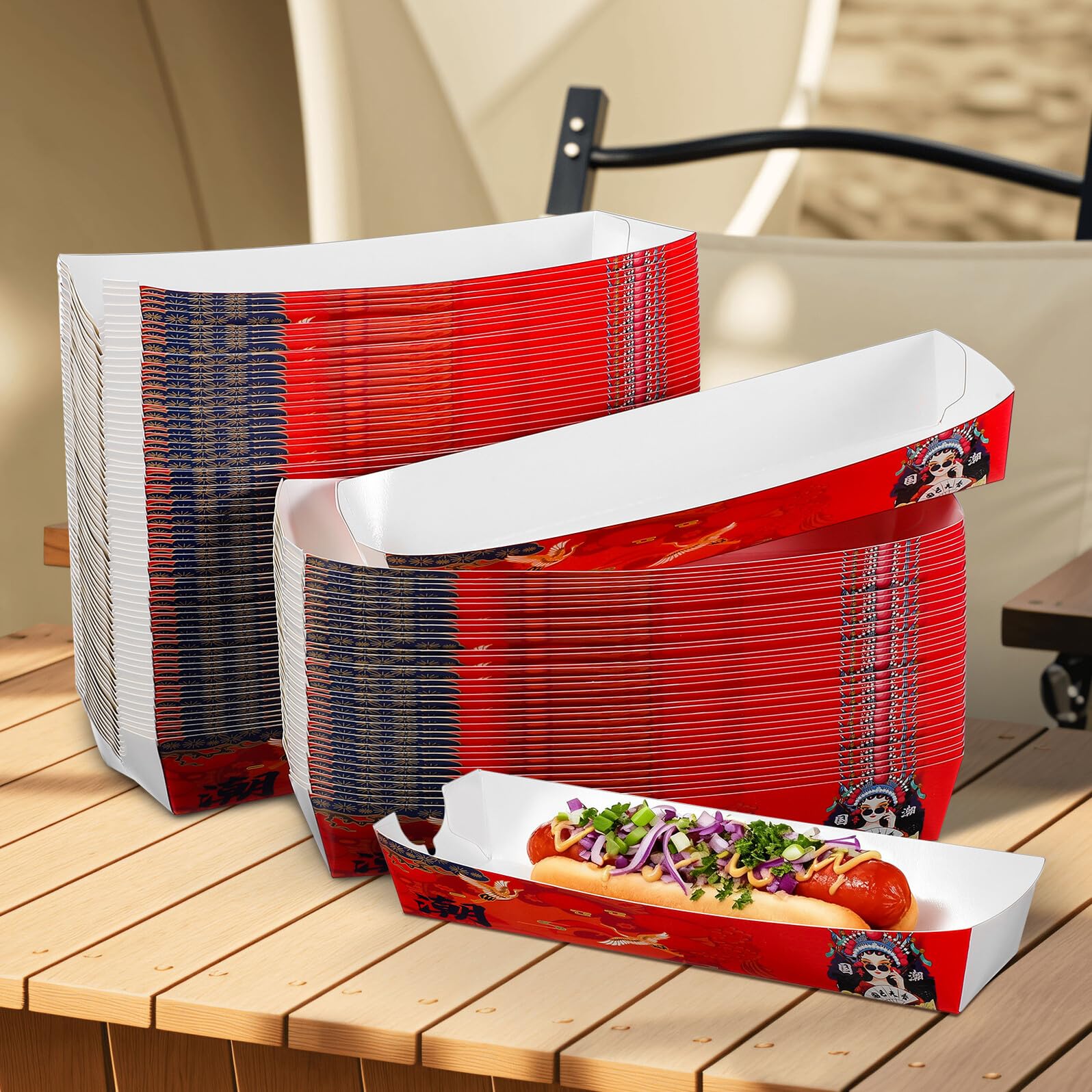 Garneck Lot de 100 Boîtes en Carton pour Hot-dogs Robustes et Faciles à Utiliser, Support en Papier pour Snacks Frits Lors de Fêtes et Barbecues en Plein Air