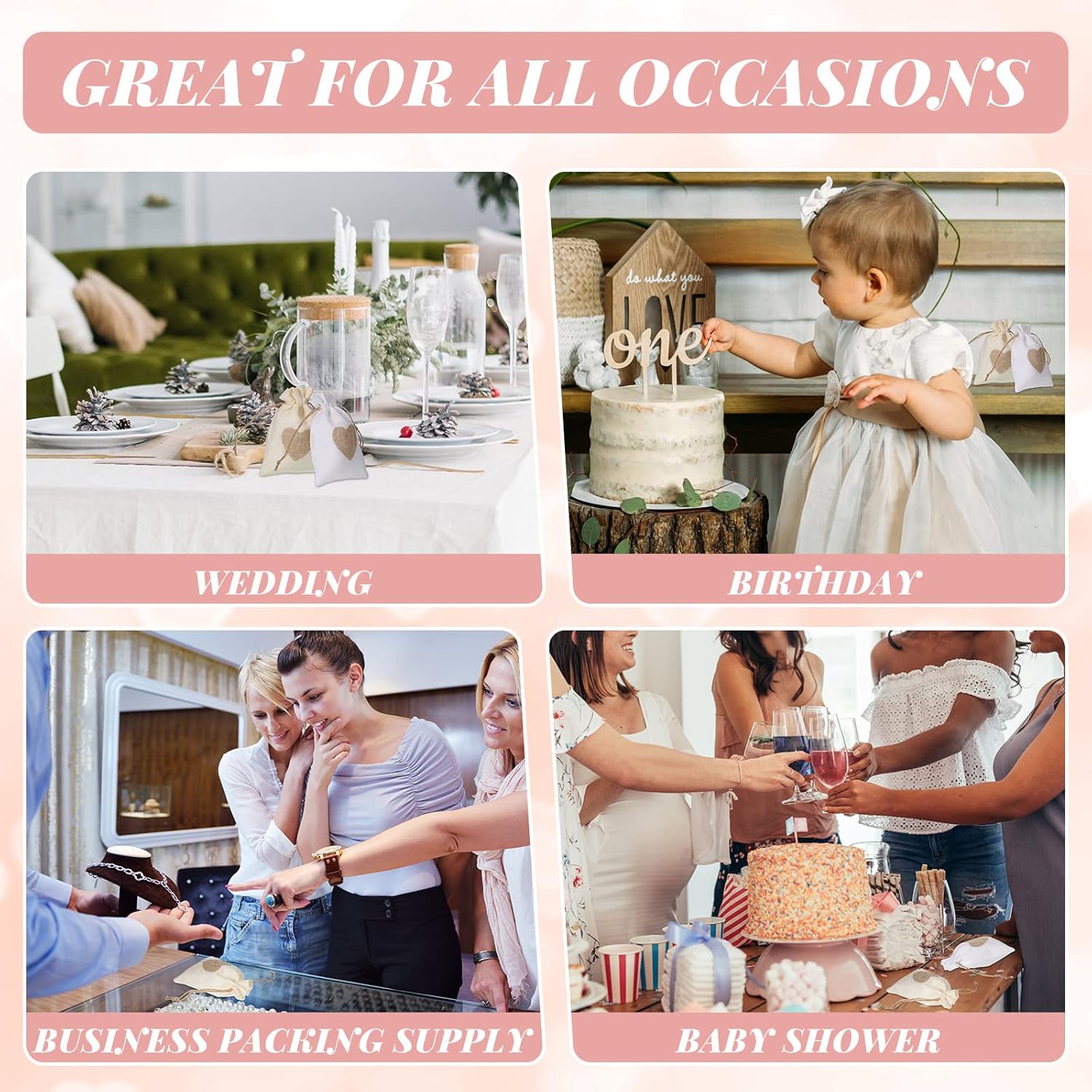 Zhengmy 100 Pcs Heart Burlap Bags 4 x 6 Inch Drawstring Linen Gift Pouch, Mini Gift Jewelry Drawstring Burlap Bag for Valentine‘s Day Wedding Birthday Easter Christmas Party Favors - Image 5