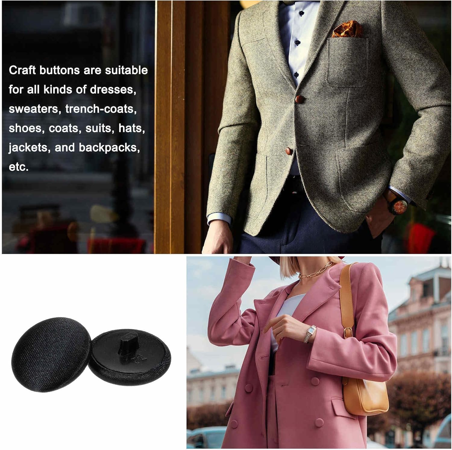 HARFINGTON 10pcs 32L Fabric Cloth Covered Button 20mm Round Plastic Sewing Buttons for Suits Dress Blouses, Black - Image 5