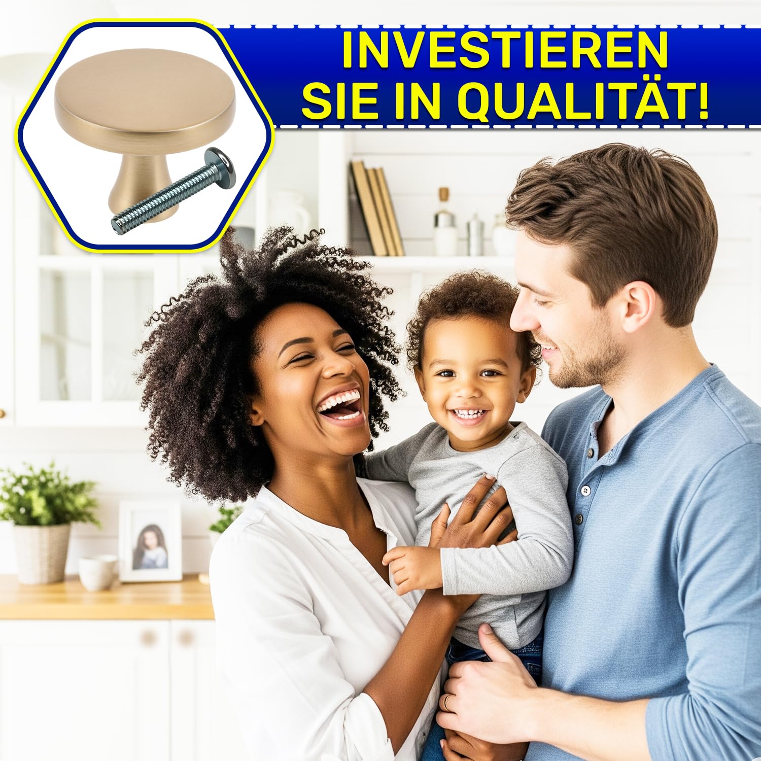 MONTERAL 20 Stück Möbelknöpfe Ø33,5 mm H26 mm - Schrankknöpfe aus Zink-Aluminium Legierung - Schrankgriffe in Goldenes Messing Farbe - Garantie 10 Jahre