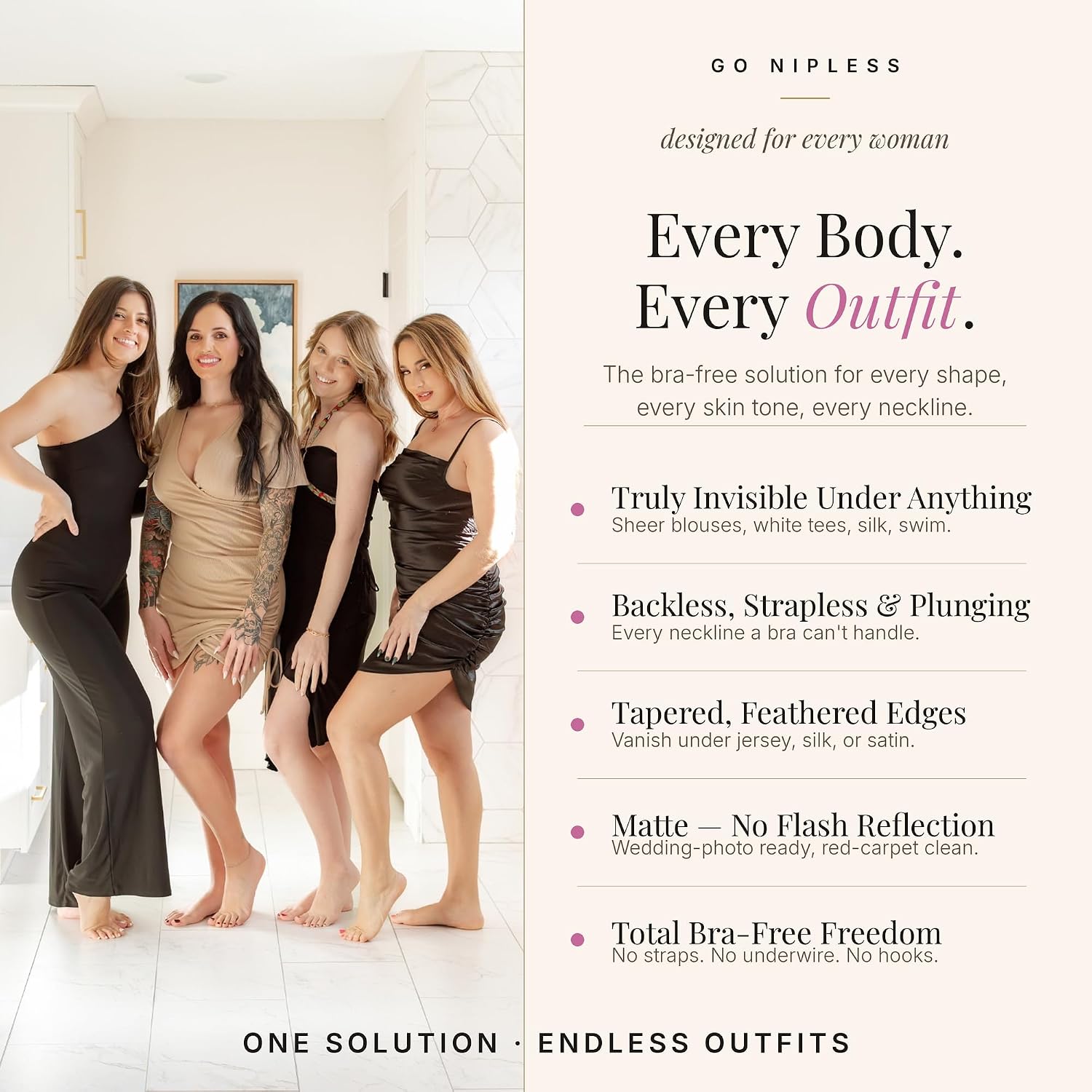 Go Nipless Nipple Covers For Women-Dermatologist Approved Sticky Bra Alternative, Reusable Silicone Pasties, Breast Petals A-DD For Strapless & Backless Wear Nude