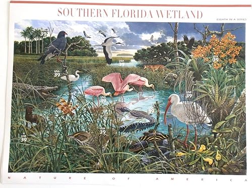 Southern Florida Wetland (Nature of America) Hoja completa de 10 sellos postales de 39 centavos, USA 2006, Scott 4099