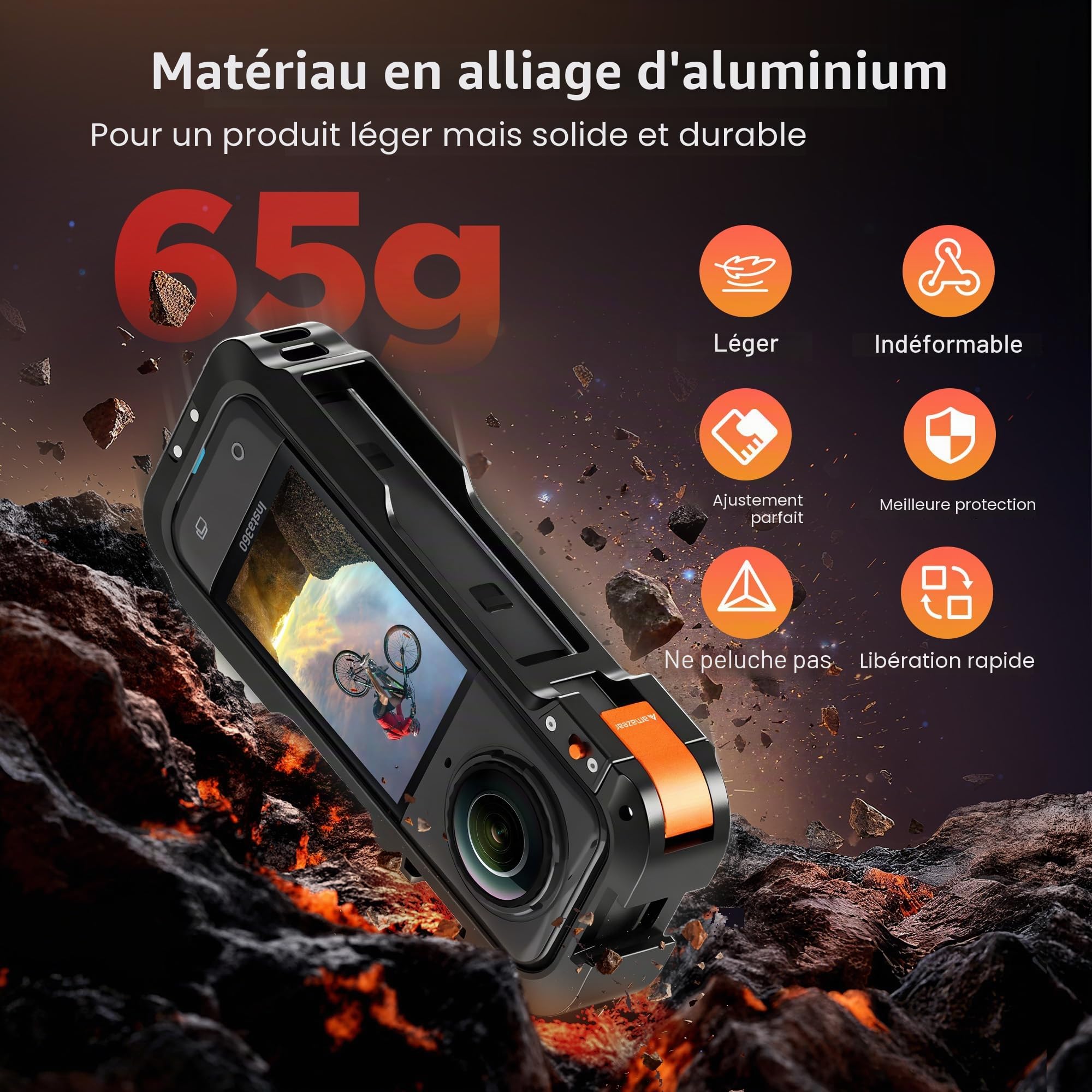 Amazear Étui de Protection métal Insta360 X5, Cadre Utilitaire, Construction Solide, Cage Aluminium Verrouillage Rapide,Gris Acier Métallisé