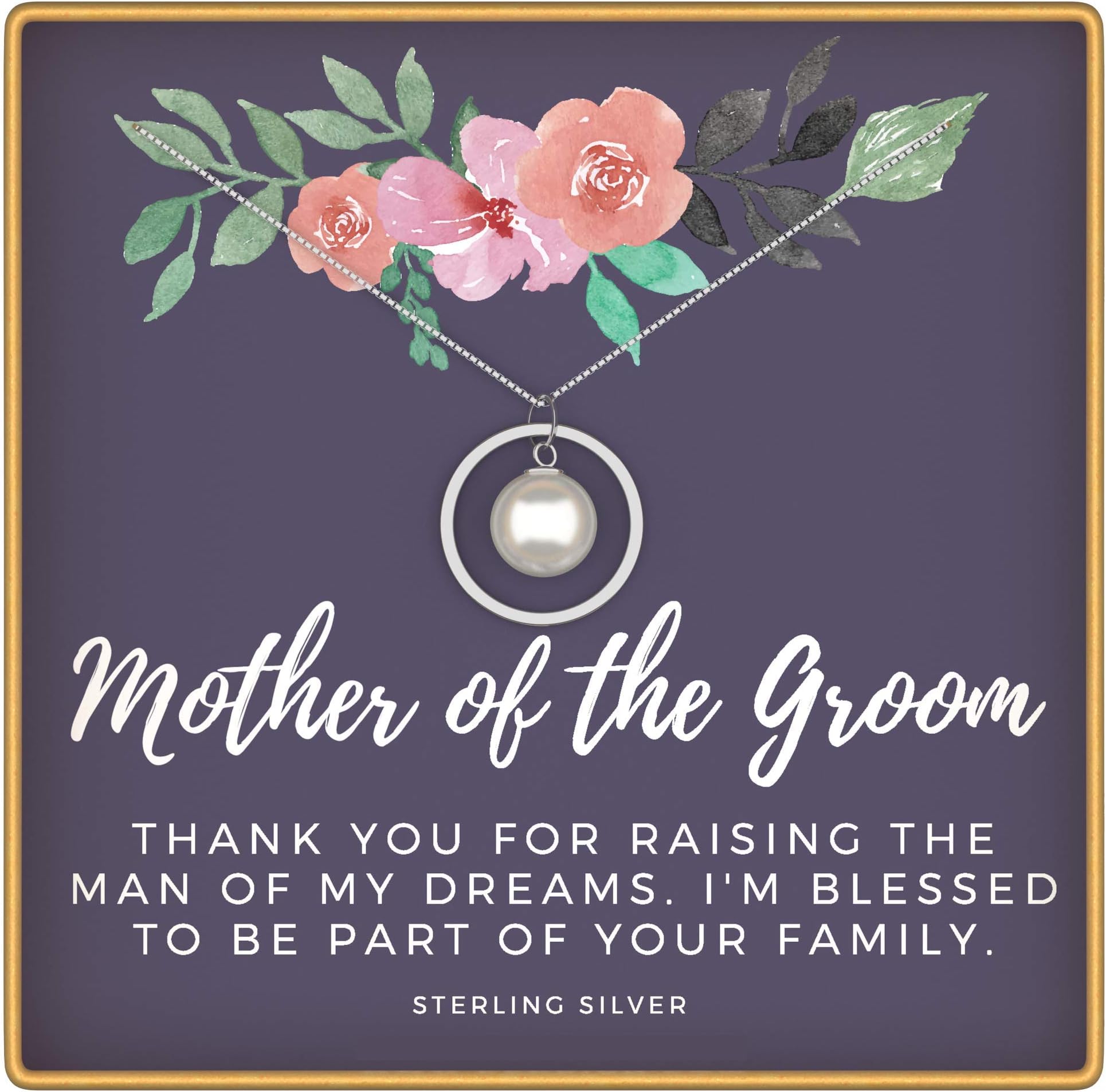 Mother of The Groom Necklace,925 Sterling Silver Created Pearl Necklace,Mother of The Groom Gifts, Mother in Law Gifts from Daughter in Law,Thank You for Raising The Man of My Dreams Gift