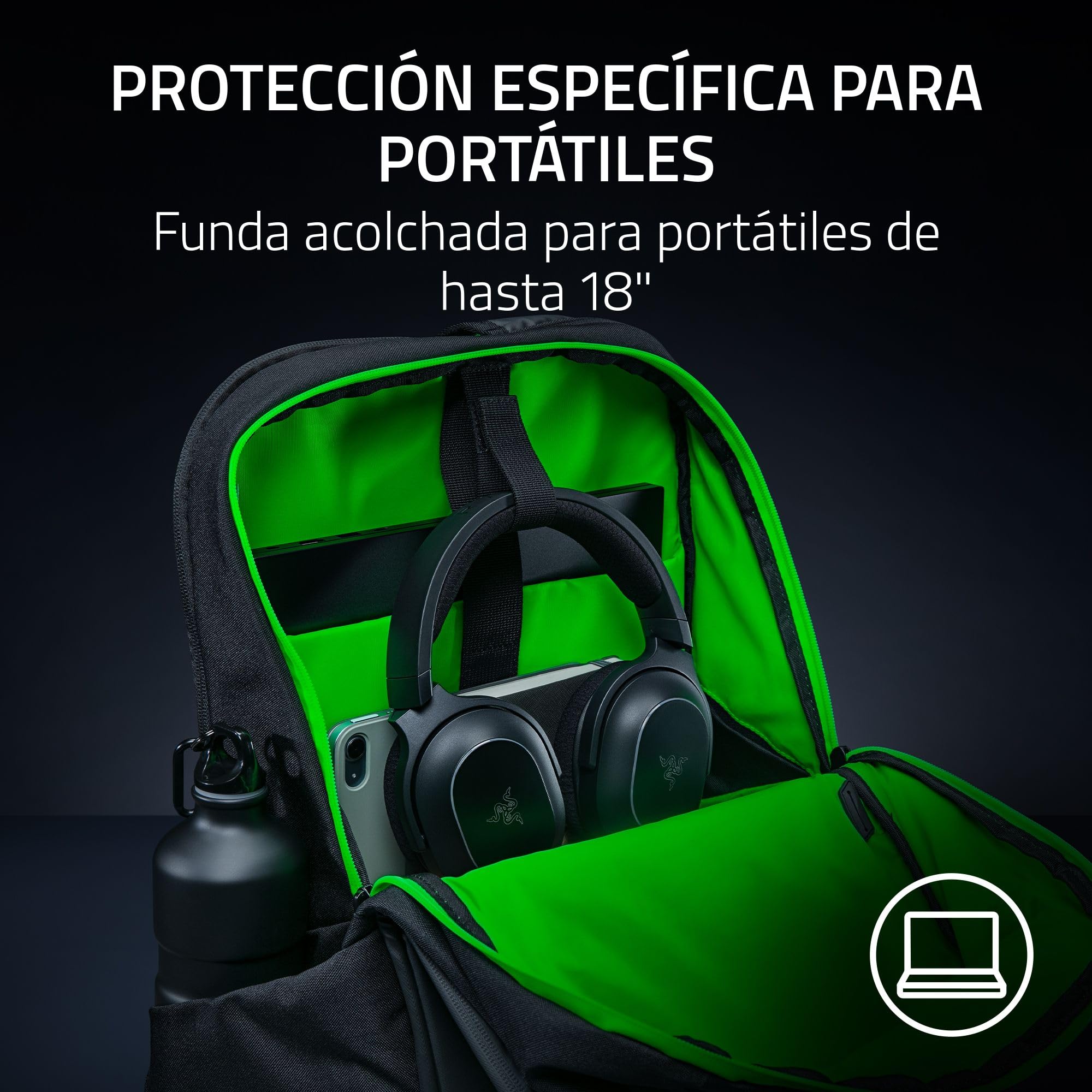 Razer Rogue 18" V4 – Mochila funcional de viaje con compartimento para portátil de 18" - Comodidad lista para viajar - impermeable y resistente a los desgarros - ergónomica | Negro