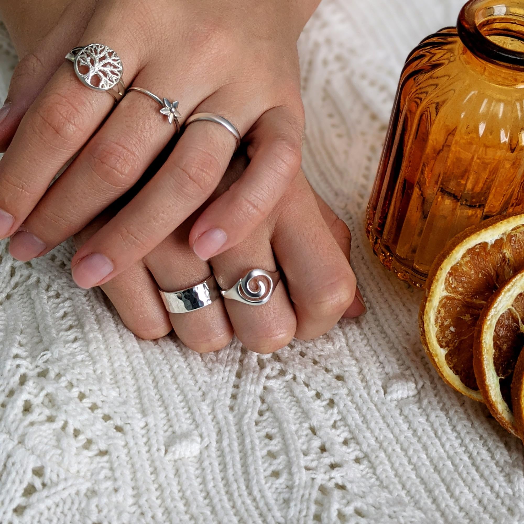 Silverly Anillos de plata de ley 925 con el árbol de la vida para mujer | Anillo de promesa celta redondo para hombre | Anillos inspirados en la naturaleza para adolescentes | Regalos espirituales