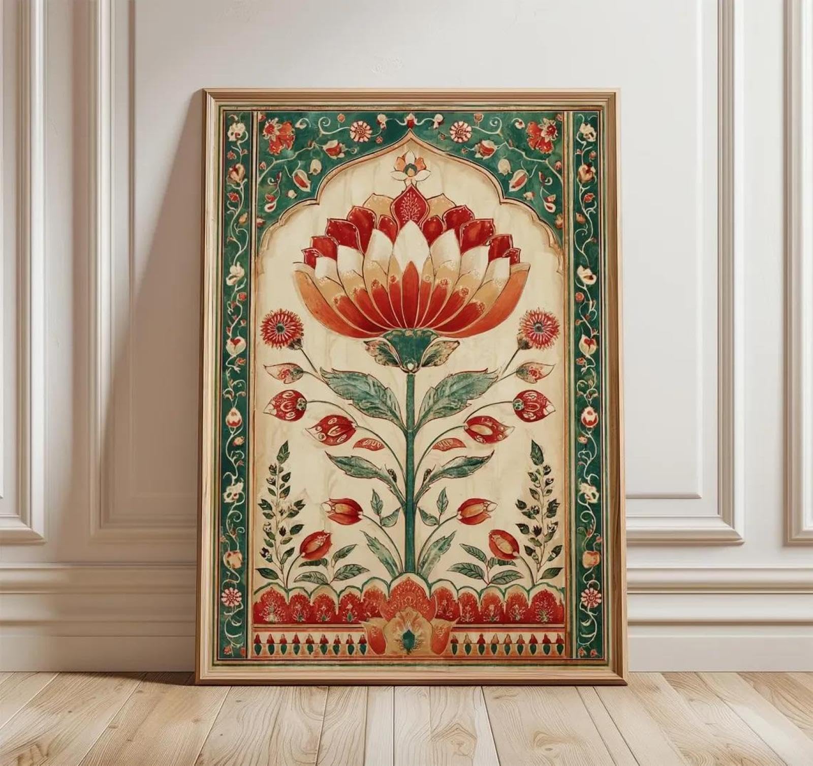 Baibexing Lotus Flower Vintage Mandala Canvas Painting Wall Art Poster, Indian Botanical Print, Traditional Floral Illustration, Boho Home Decor A7 40X50Cm Unframed