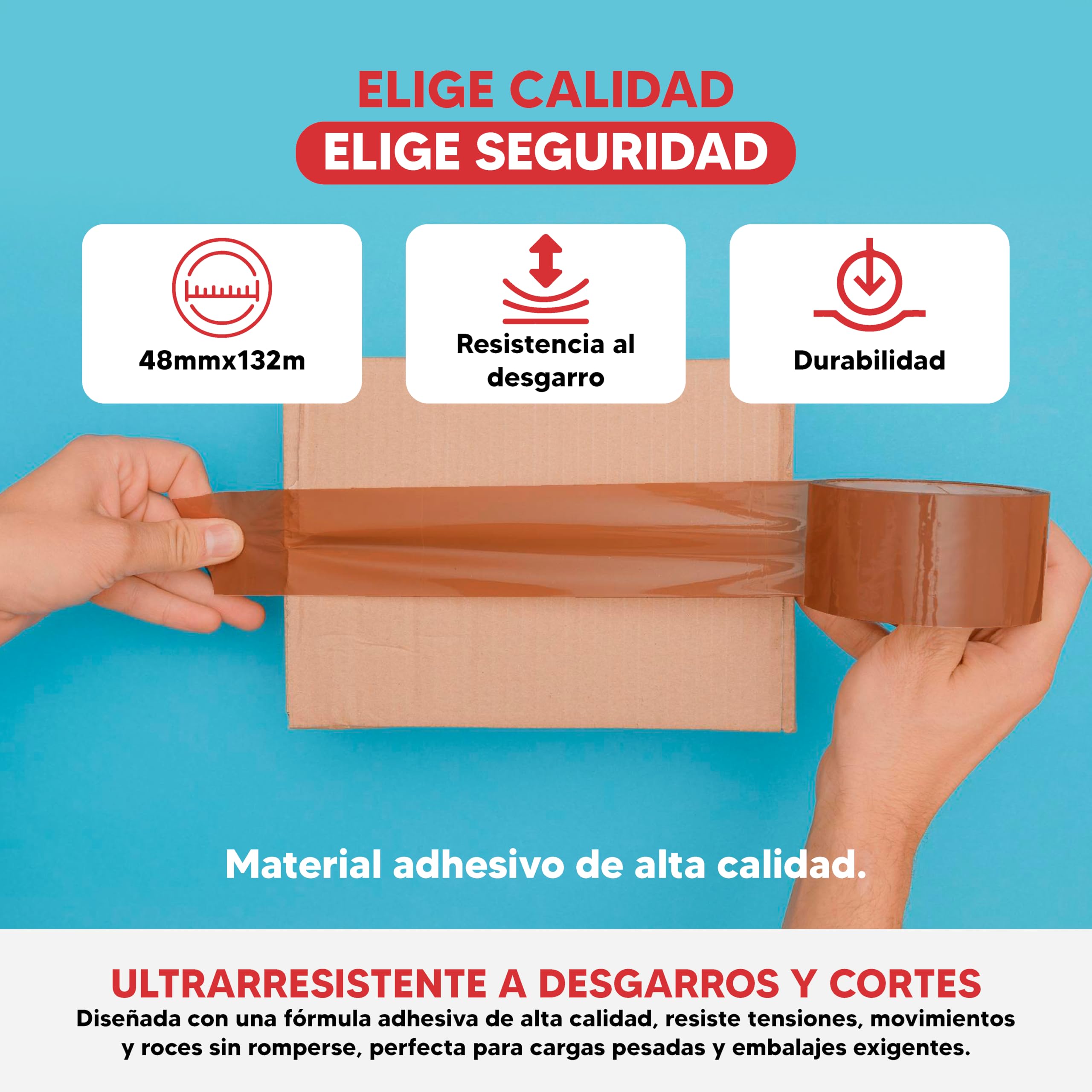 36X Cinta Adhesiva Embalar Extra Resistente - Cinta Embalar Marrón Resistente al Desgarro y a Rayos UV - Cinta Universal Ideal para Colegio, Oficina, Mudanza (36, Marrón, 48mmx132m)