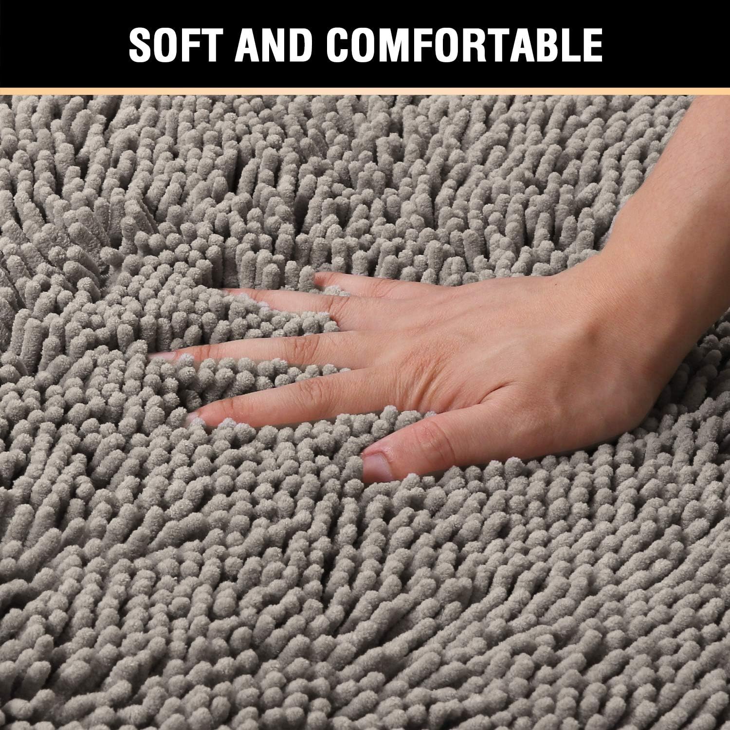 H.VERSAILTEX Microfiber Bath Rugs Chenille Floor Mat Ultra Soft Washable Bathroom Dry Fast Water Absorbent Bedroom Area Rugs, 24 x 42 - Inch, Dark Grey