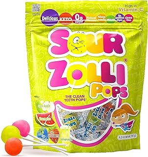 Sour Clean Teeth Pops Sugar Free Candy with Xylitol, Dye-Free Lollipops - Keto & Diabetic-Friendly, Dentist-Approved Treats for Kids (Natural Fruit Flavors, 5.2 oz)