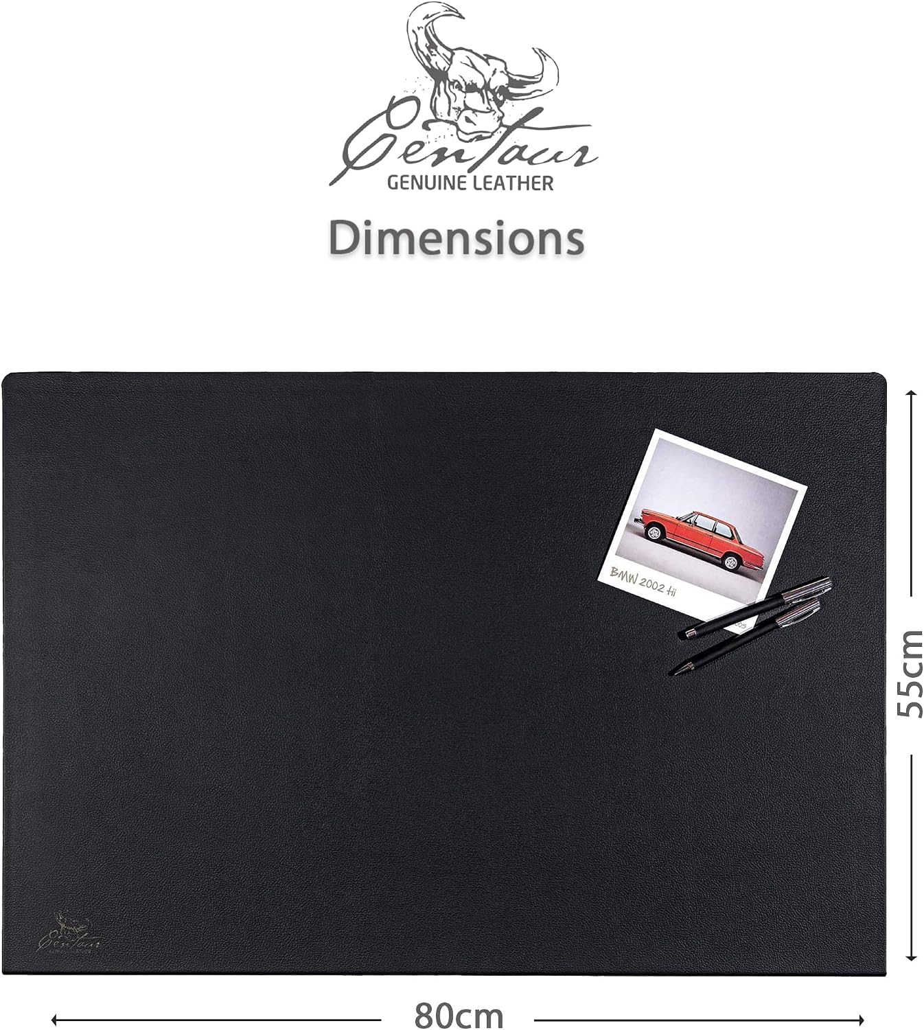 Centaur - 100% Genuine Leather Desk pad - Black 31,49 x 21,65 inch Ideal for Office and Home with Edge Protection 90° Angled - Leather Writing pad - Handmade in Germany