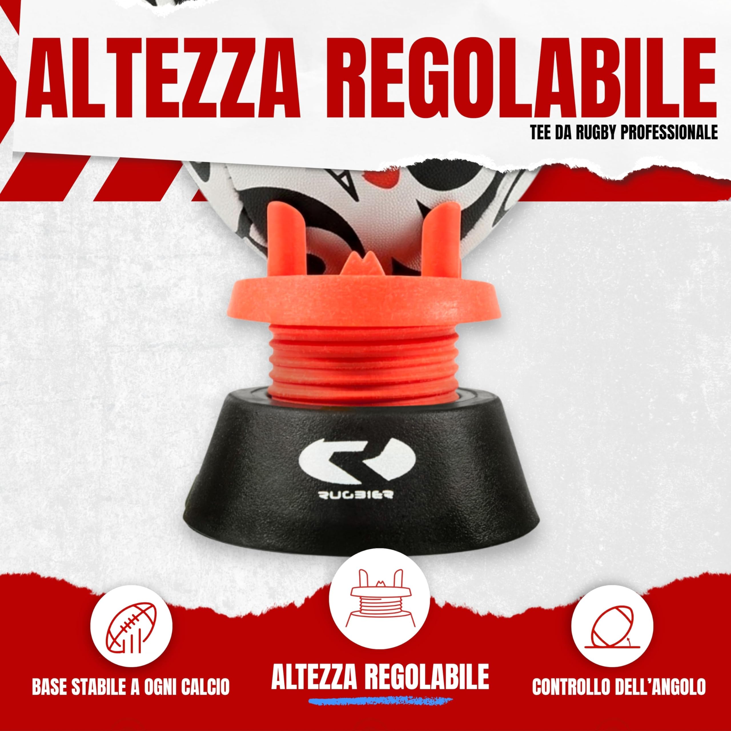 Tee da Rugby Regolabile Professionale Rosso/Nero – Supporto Calci Altezza Regolabile per Allenamento e Partita