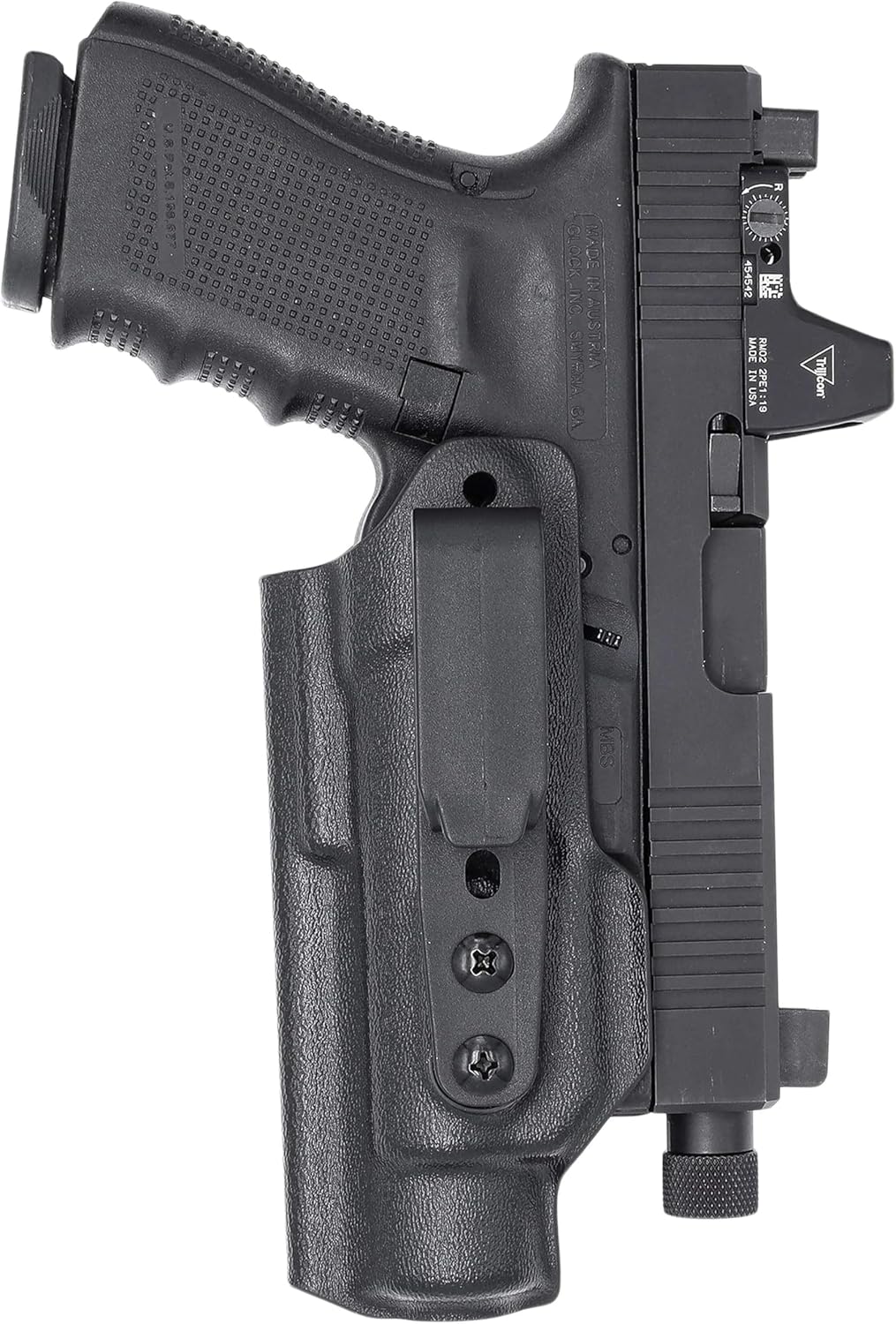 Rounded XFER Weapon Mounted Light IWB Holster - Inside Waistband Concealed Carry, American Made, Concealment Express, Black Kydex, Fits: