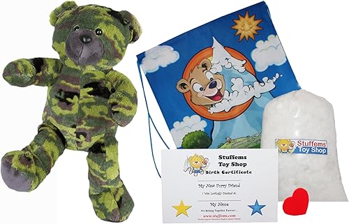 GI camuflaje Bear 16" Make Your Own Animal- no Sew – Kit de peluche con lindo mochila.