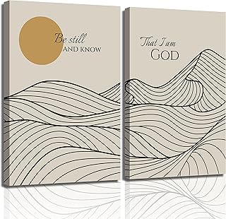 2Pcs Abstract Christian Canvas Wall Art Minimalism Neutral Poster Print Mid-Century Modern Picture Religious Faith Painting Artwork Wall Decor for Bedroom Living Room 12x16in Framed