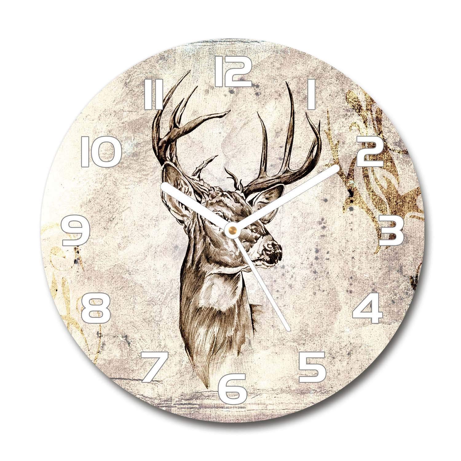 Horloge en verre moderne pour salon design Tulup grand format 60x60 cm décor cerf nature