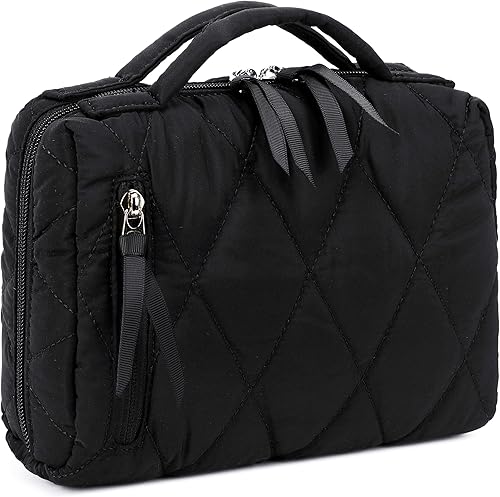 Vista 14 de Bluboon Bolsa de maquillaje con cremallera, bolsa de viaje portátil para cosméticos para mujeres y niñas, Florete amarillo de pana