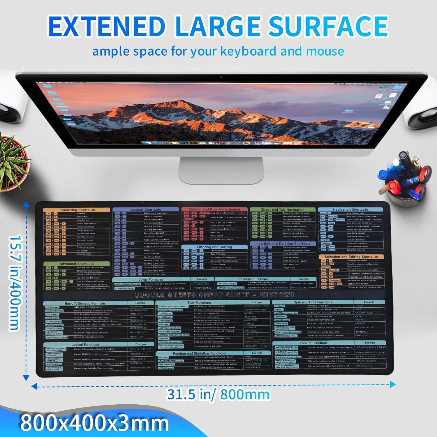 Google Sheet Cheat Sheet Mouse Pad, Large Mousepad Shortcuts for Google Excel Spreadsheet, Gaming Pad for Desk, 31.5”x15.7” Waterproof Anti Slip Keyboard Pad, Mac (80x40CM) 3 81HdYASo27L. AC SL1500