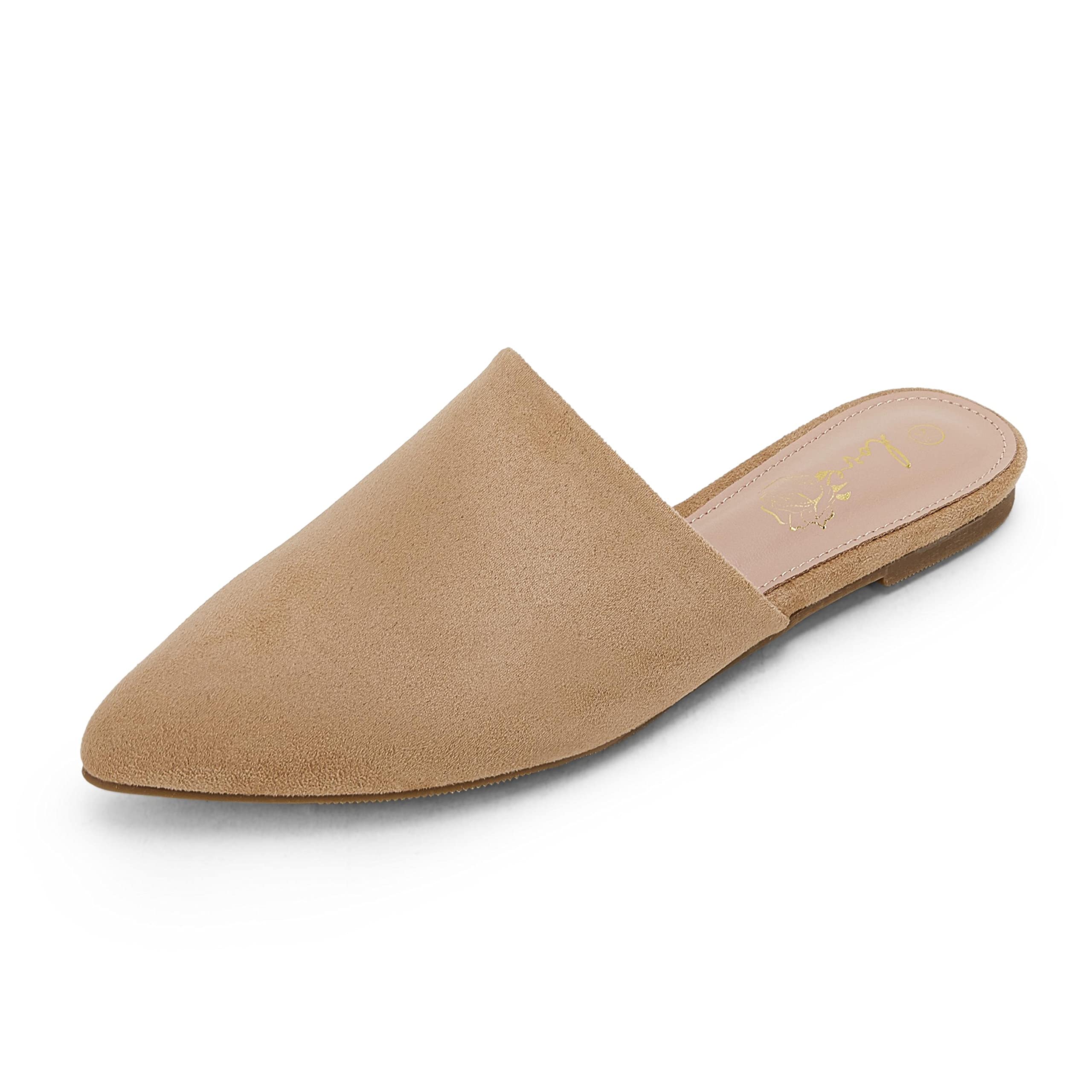 (9 1/2) FISACE Womens Backless Slip On Pointed Toe Flat Sandals Low Heel Mule Dress Loafer Slide Slipper Shoes