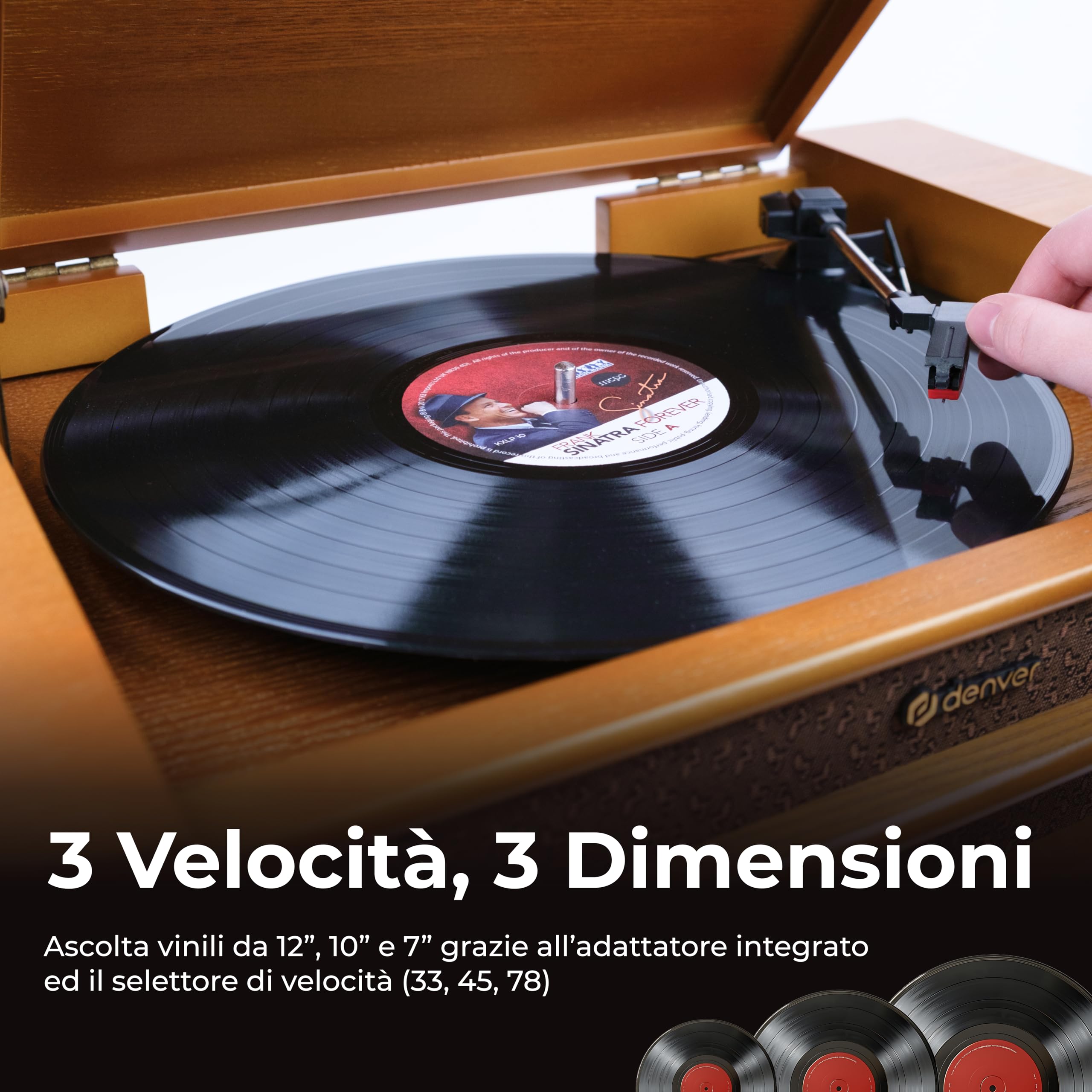 Denver MRD-51 Giradischi Vinili Vintage in Legno con Radio DAB+, Lettore Vinile, CD, Cassetta, USB per MP3, Giradischi e AUX – Giradischi con Casse Integrate Retrò