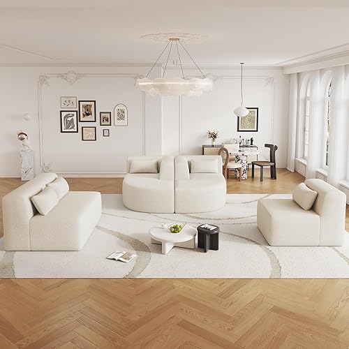 Miniatura 3 de P PURLOVE Sofá modular modular combinado, 4 sofás combinados, tapizado moderno con 2 tumbonas y 5 almohadas traseras para sala de estar, oficina,