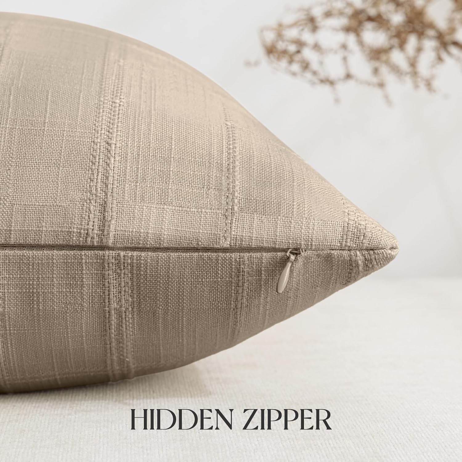 NOVILYS Decorative Linen Textured Throw Pillow Covers, Set of 2 Soft Cotton Blend Striped Pillow Cases, Modern Boho Accent Home Decor Cushion Covers for Living Room, Couch Sofa, 20x20 Inch, Linen