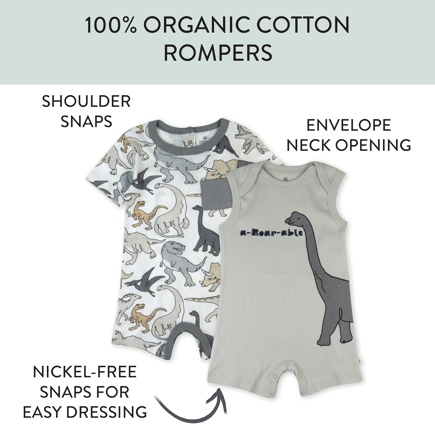 HonestBaby Short Sleeve and Tank Romper 100% Organic Cotton for Infant Baby and Toddler Boys - Image 3