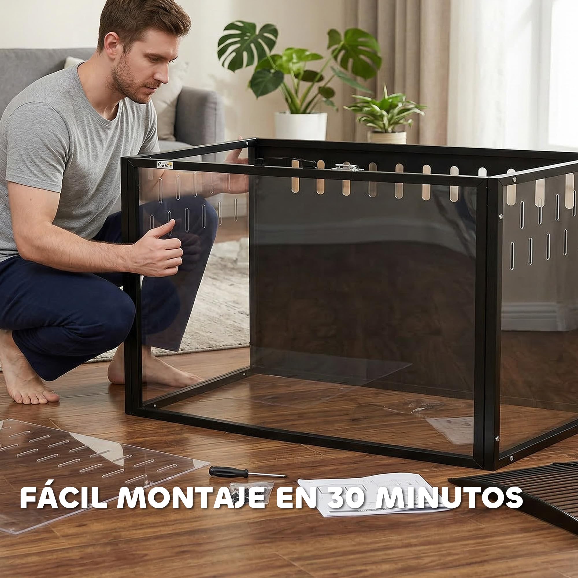 PawHut Jaula para Hámster Grande, 105x51x53 cm, Casa para Roedores Pequeños con Tapa Ventilada Abatible, Marco Metálico, Paneles Transparentes de Acrílico, Resistente a Mordiscos, Ratas, Jerbos, Negro