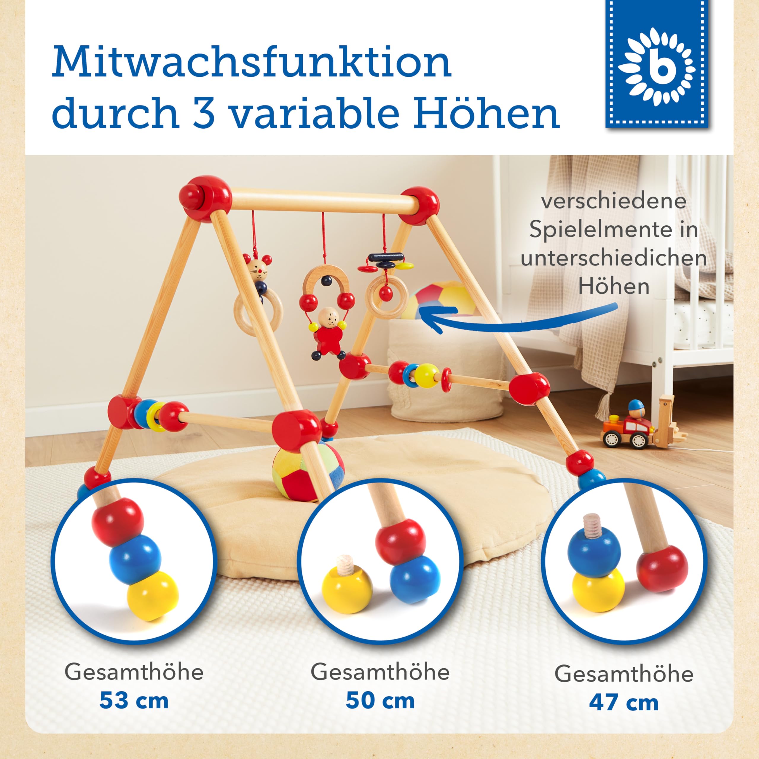 Bieco Spieltrapez höhenverstellbar | Spielbogen Baby Holz | Spielebogen Holz Baby | Spieltrapez Holz | Baby Mobile Holz | Activity Center Baby Gym | Holzspielzeug Baby | Baby Spielzeug