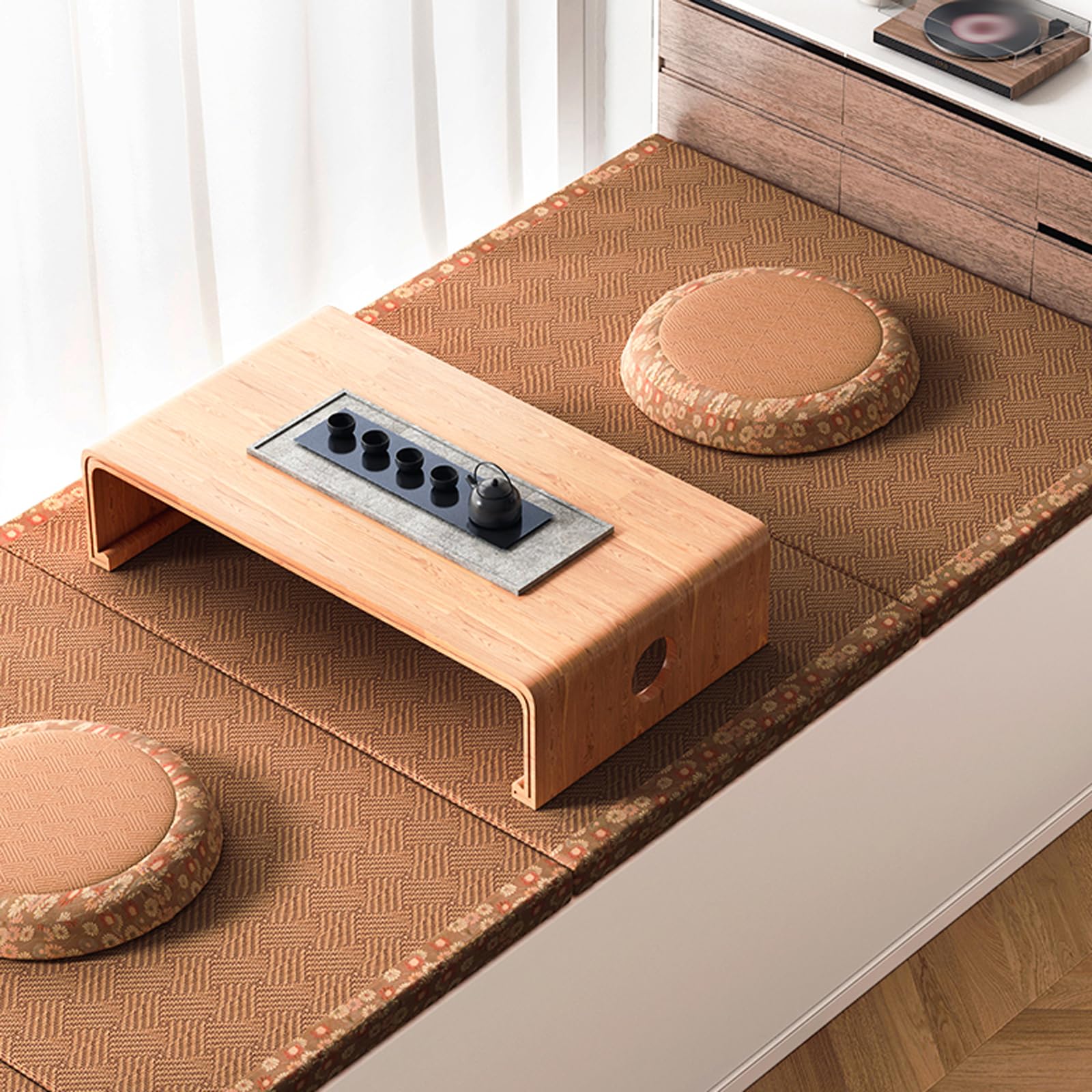 Tatami Tapis en rotin antidérapant et respirant, facile à nettoyer, design pliable confortable pour la méditation, le yoga et l'utilisation en salle de thé