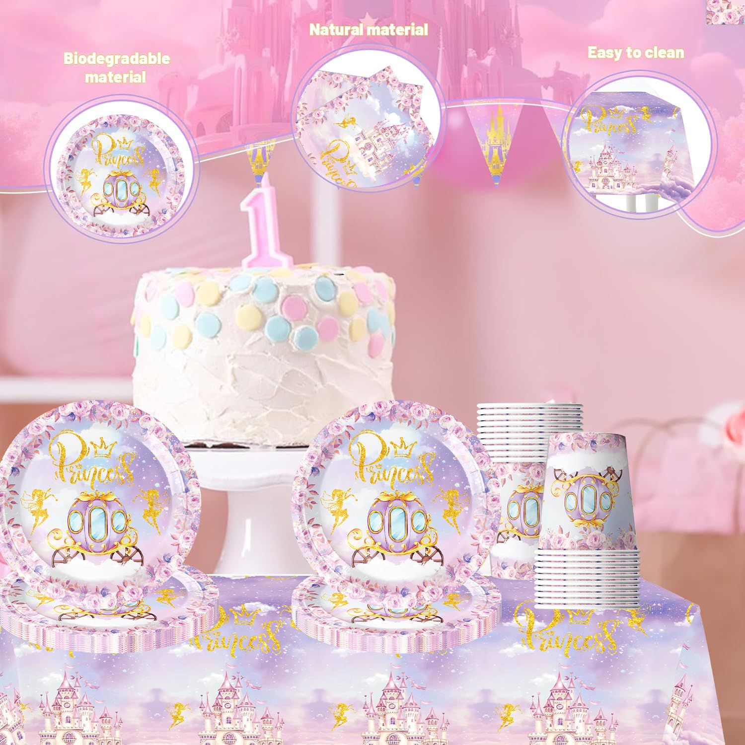 Prinzessinnen-Partyzubehör Für 24 Gäste – Teller, Becher & Servietten Im Traumschloss-Design Für Geburtstag & Märchenfeier