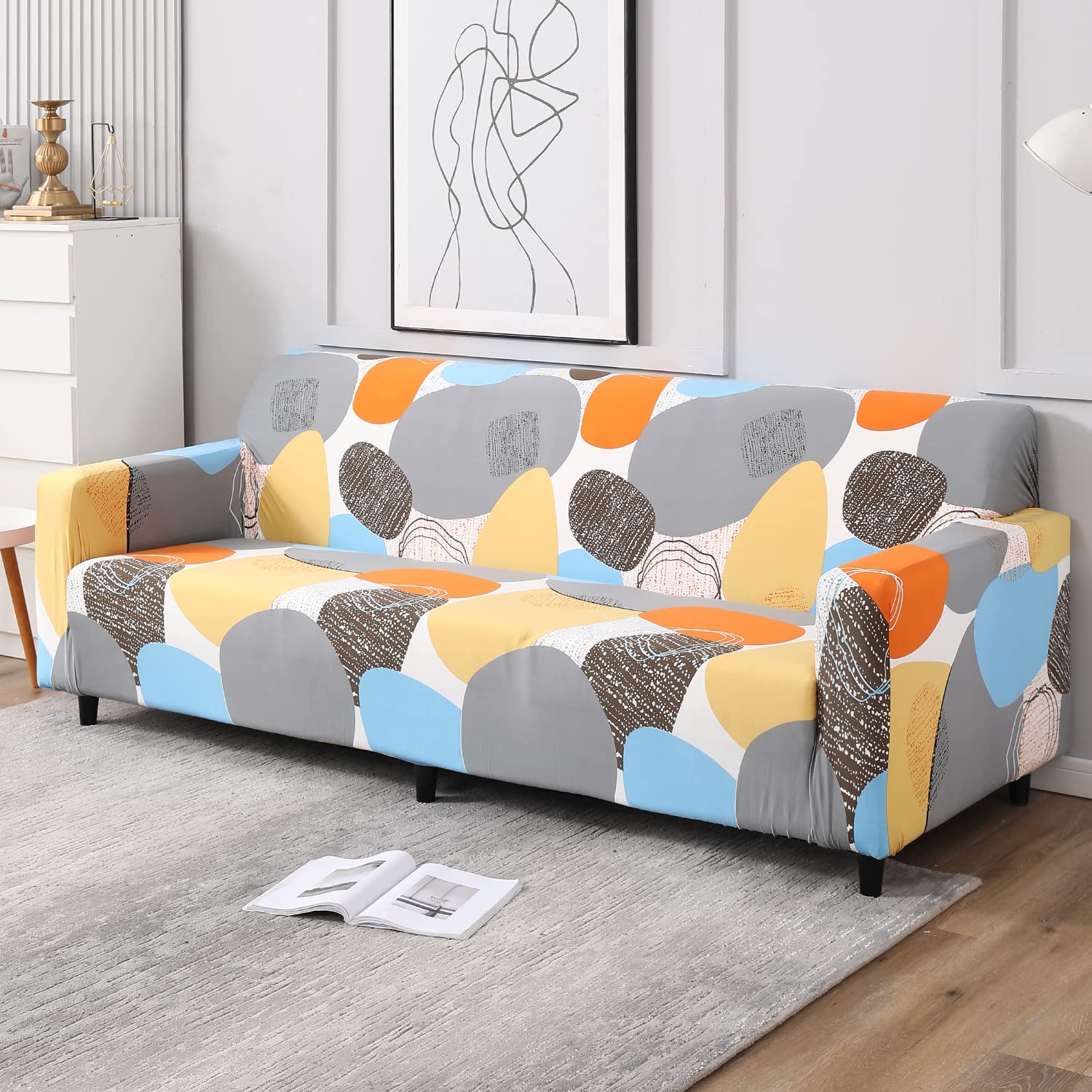 HOKIPO Polyester Blend Stretchable Elastic Couch Cover 4 Seater (Ar-4102-S9, Multicolor) (B0B6HK4GY5) Amazon Price History, Amazon Price Tracker