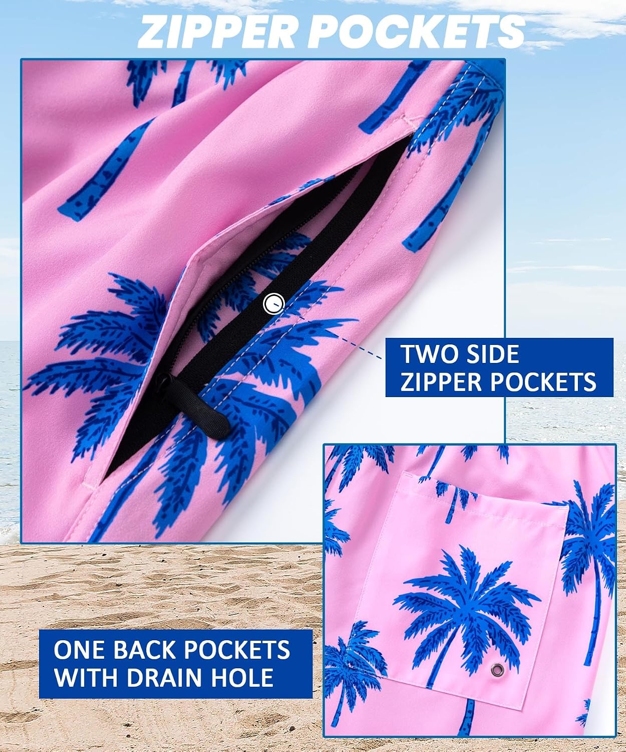 Aueyan Mens Swim Trunks 5.5 inch with Compression Liner Zipper Pockets,Quick Dry Swimsuit Trunks Funny Beach Board Shorts