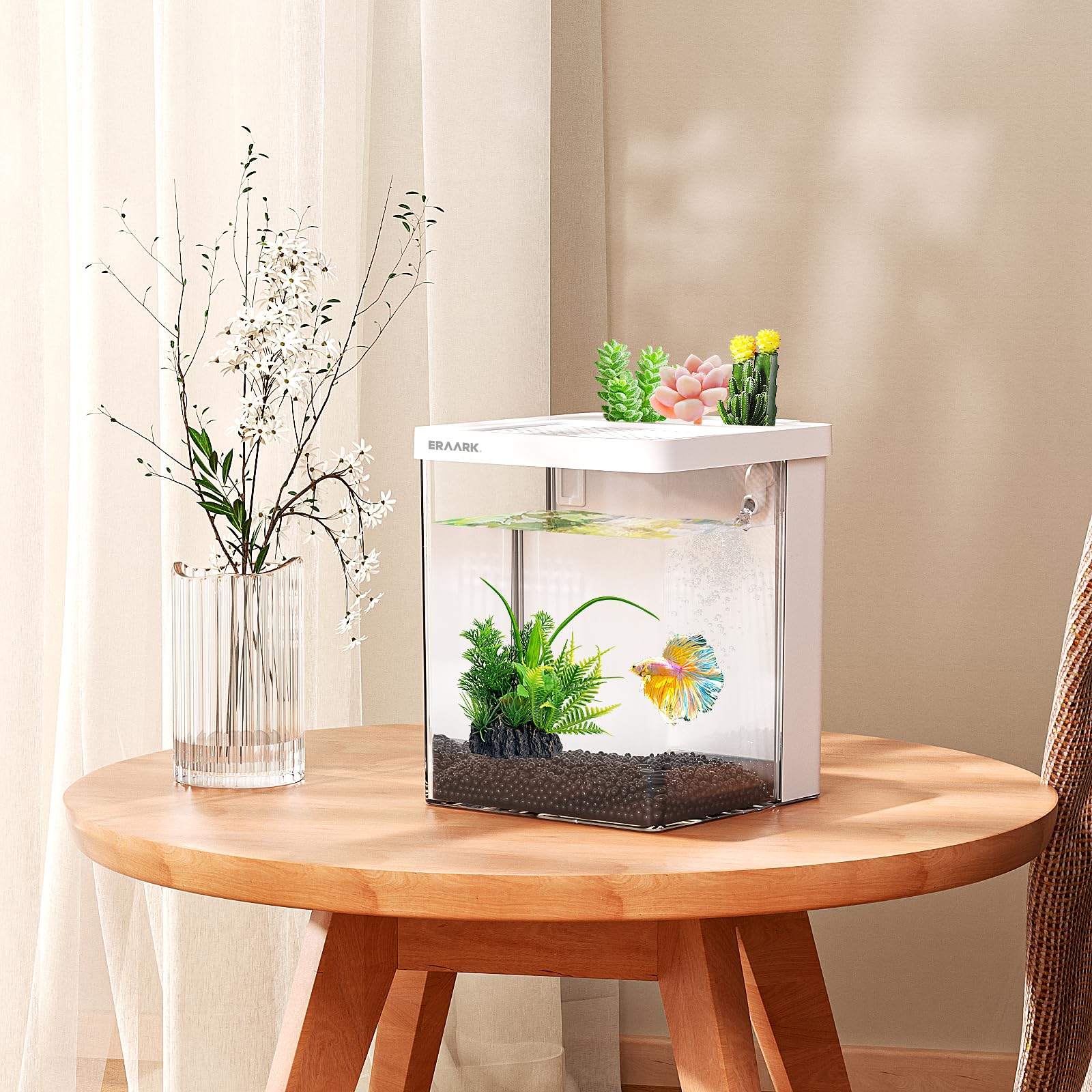 Kit de acuario pequeño de 1.5 galones Betta con filtro de bomba de agua silenciosa, luz LED, pecera