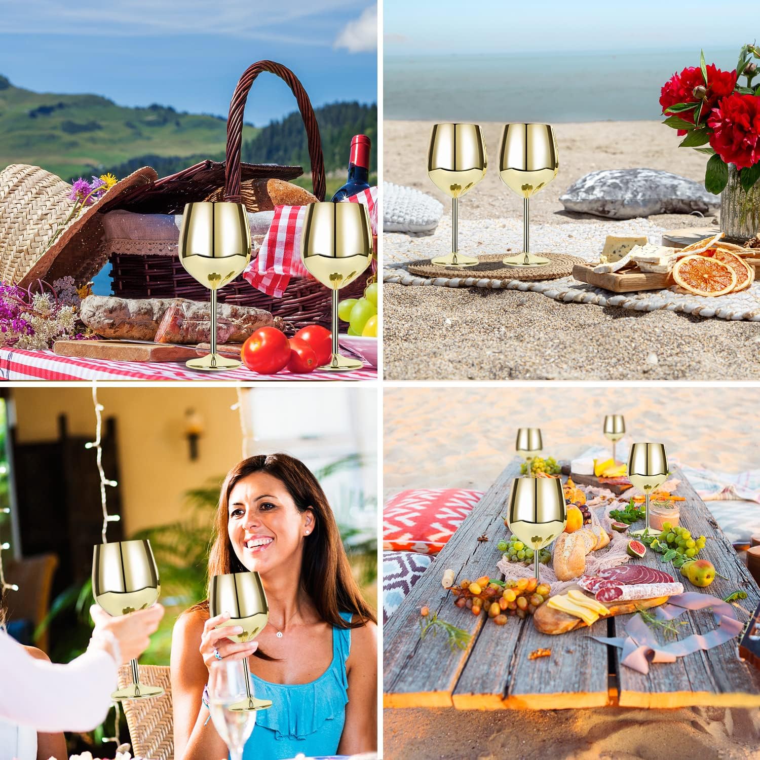 Gold Wine glasses set of 2，18oz Unbreakable Stainless steel stemmed wine glasses,Shatterproof wine steel gold goblets set Outdoor, red wine glass Metal Wine goblet love is blind for Mother's day - Image 5