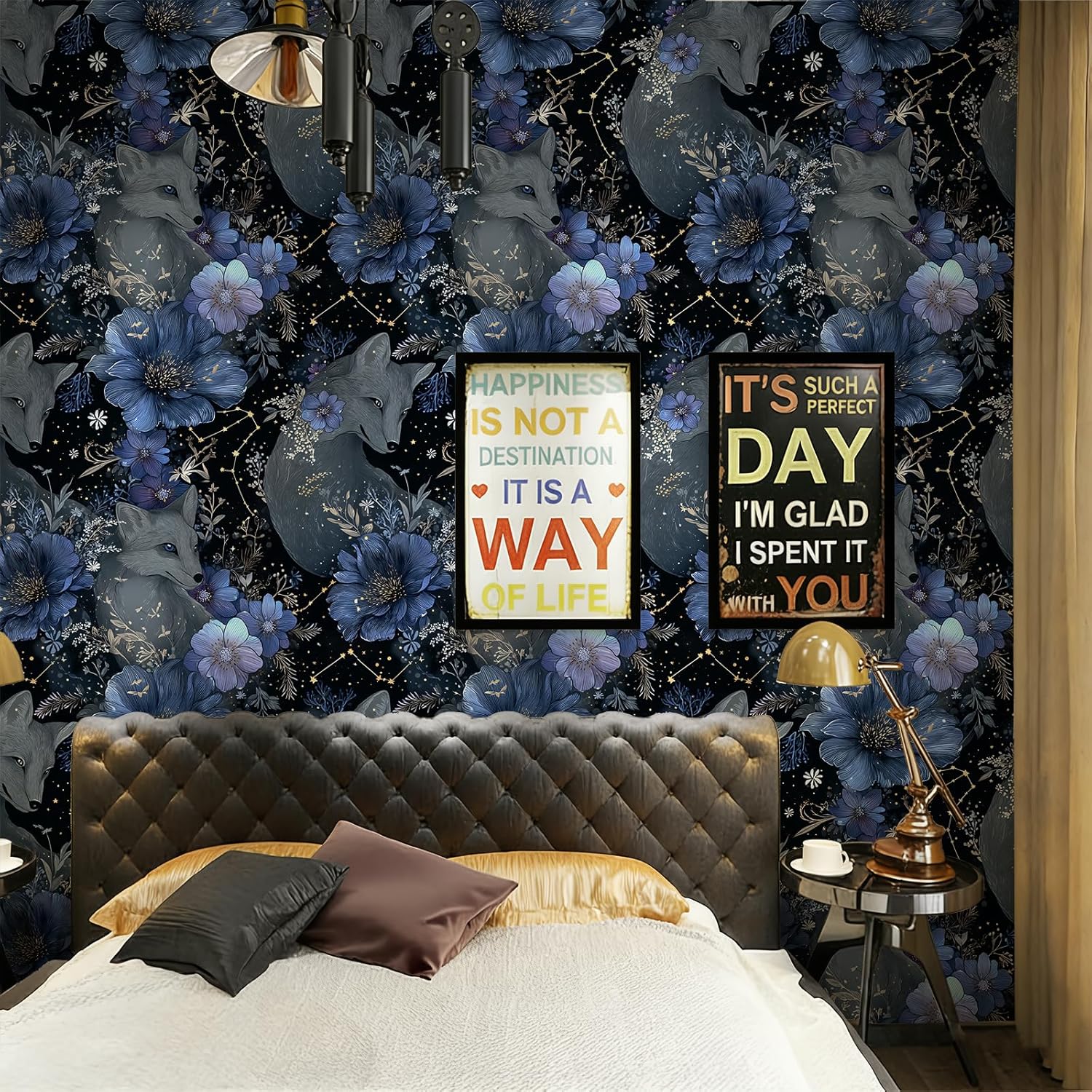 Stickorama Whimsical Starry Animal Galaxy Peel and Stick Wallpaper Self Adhesive 17.72" X 236.2" Fox Floral Star Wall Paper Renter Friendly Removable Waterproof for Bedroom Living Room