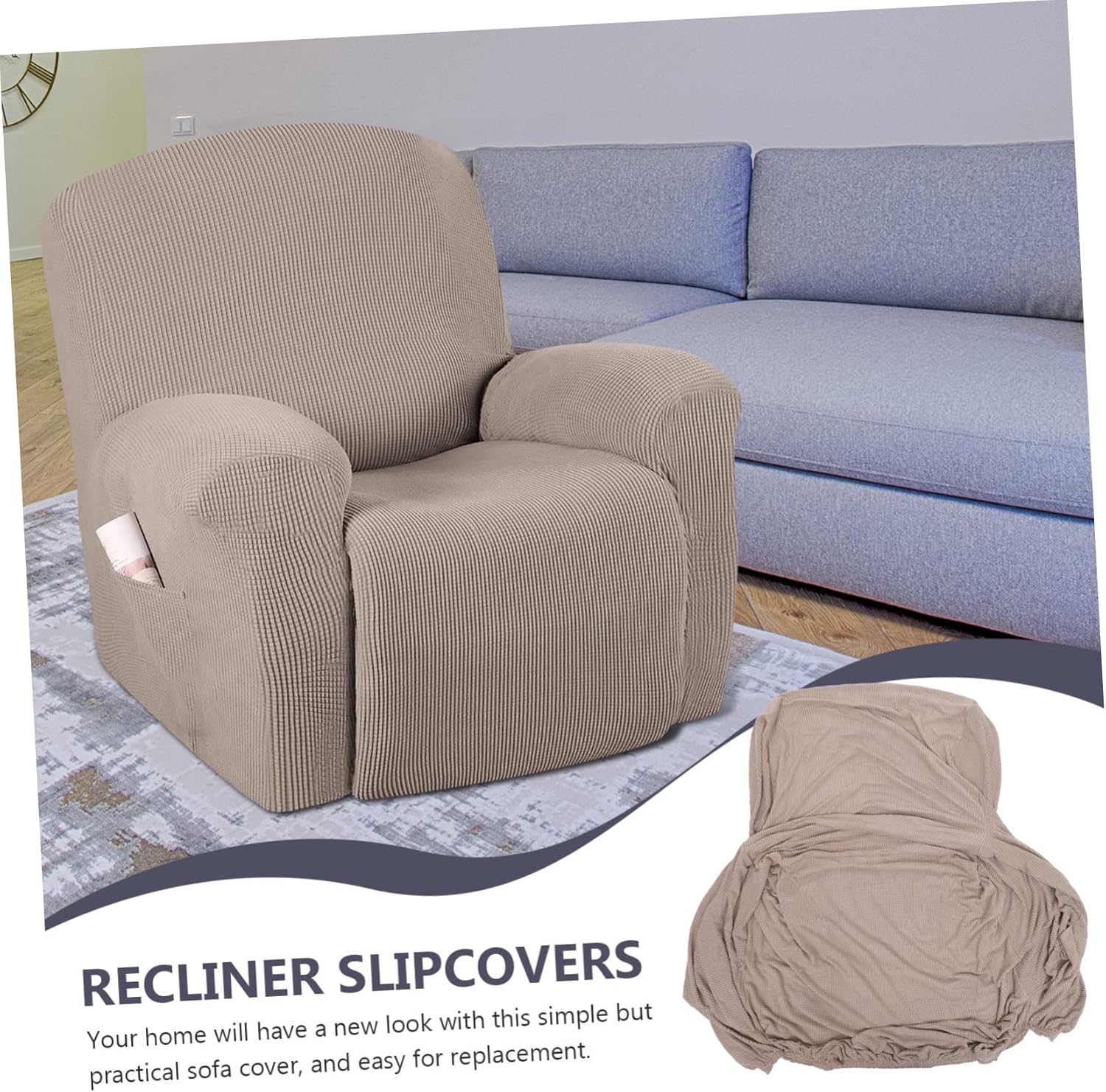 VOSAREA Polar Fleece Recliner Chair Covers Couch Covers Living Room Easy to Install