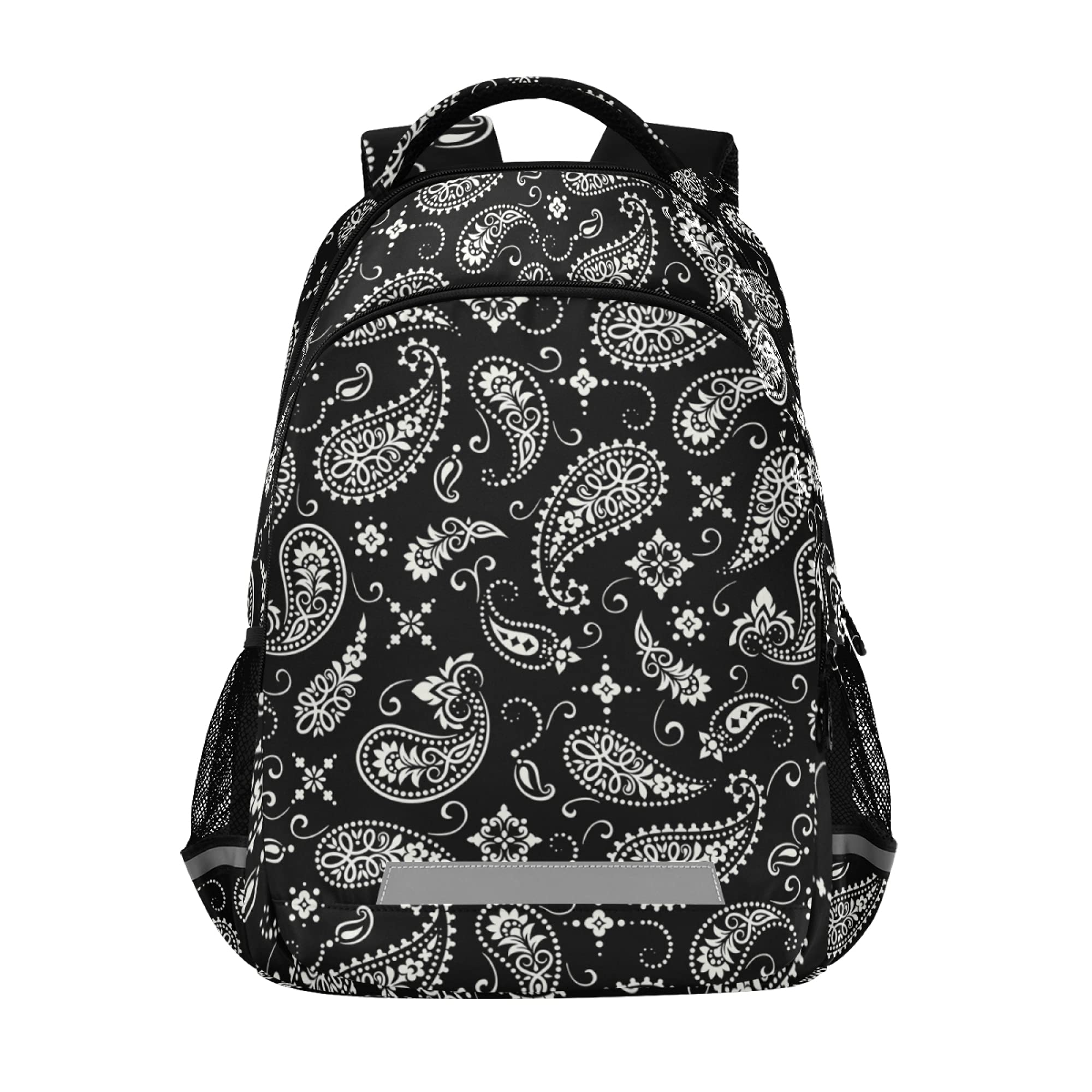 ALAZA Ornament Paisley Bandana Print Black Backpack Purse for Women Men Personalized Laptop Notebook Tablet School Bag Stylish Casual Daypack, 13 14