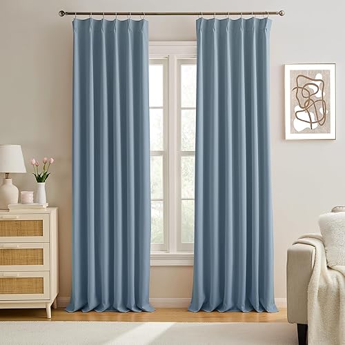 KEQIAOSUOCAI - Cortinas plisadas opacas para guardería, habitación y sala, 40x96 pulgadas (ancho x largo), azul grisáceo, 2 paneles