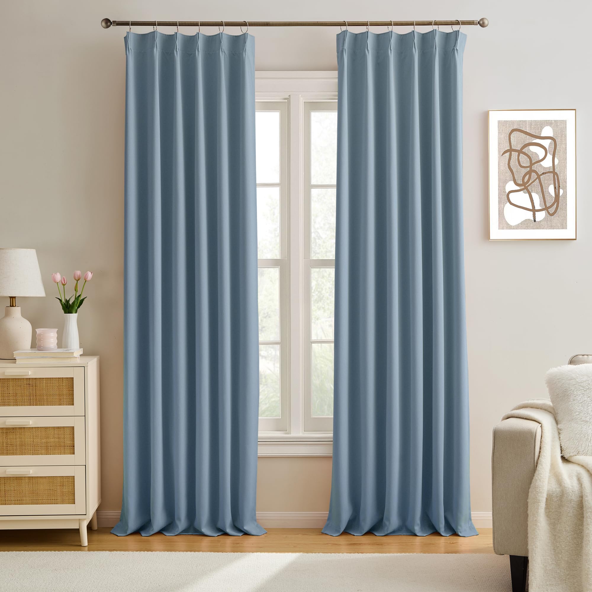 Photo 1 of KEQIAOSUOCAI Pinch Pleated Curtains 40"W x 108"L Dusty Blue (2 Panels)
