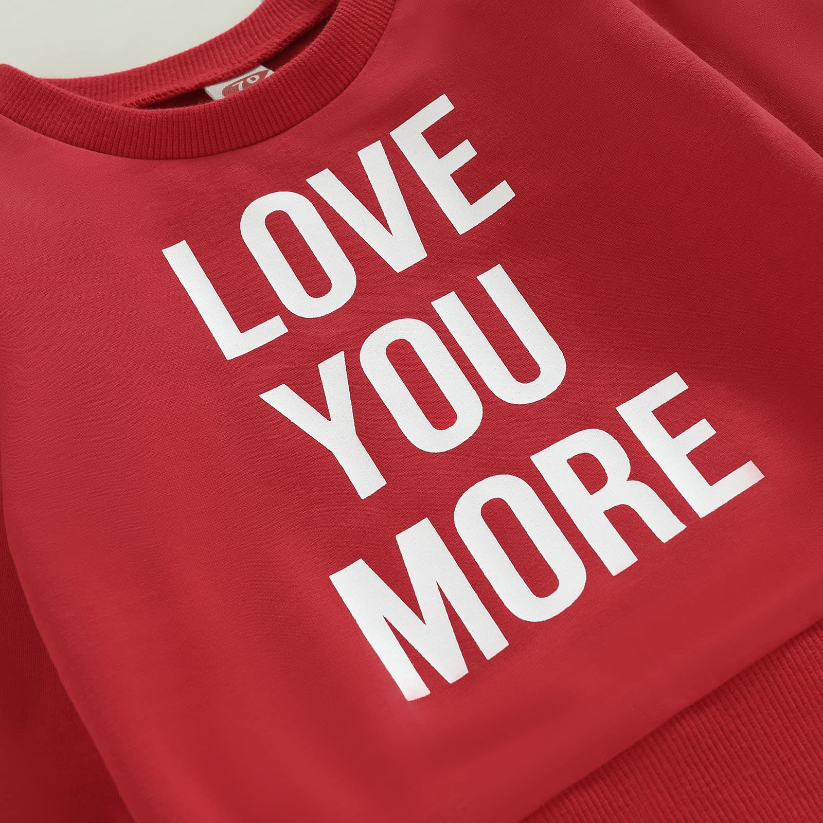 BeQeuewll Toddler Boy Girl Valentines Outfit Love You More Letter Crewneck Sweatshirt Little Kids Long Sleeve Sweater Tops (Love You More-Red, 3-4T)