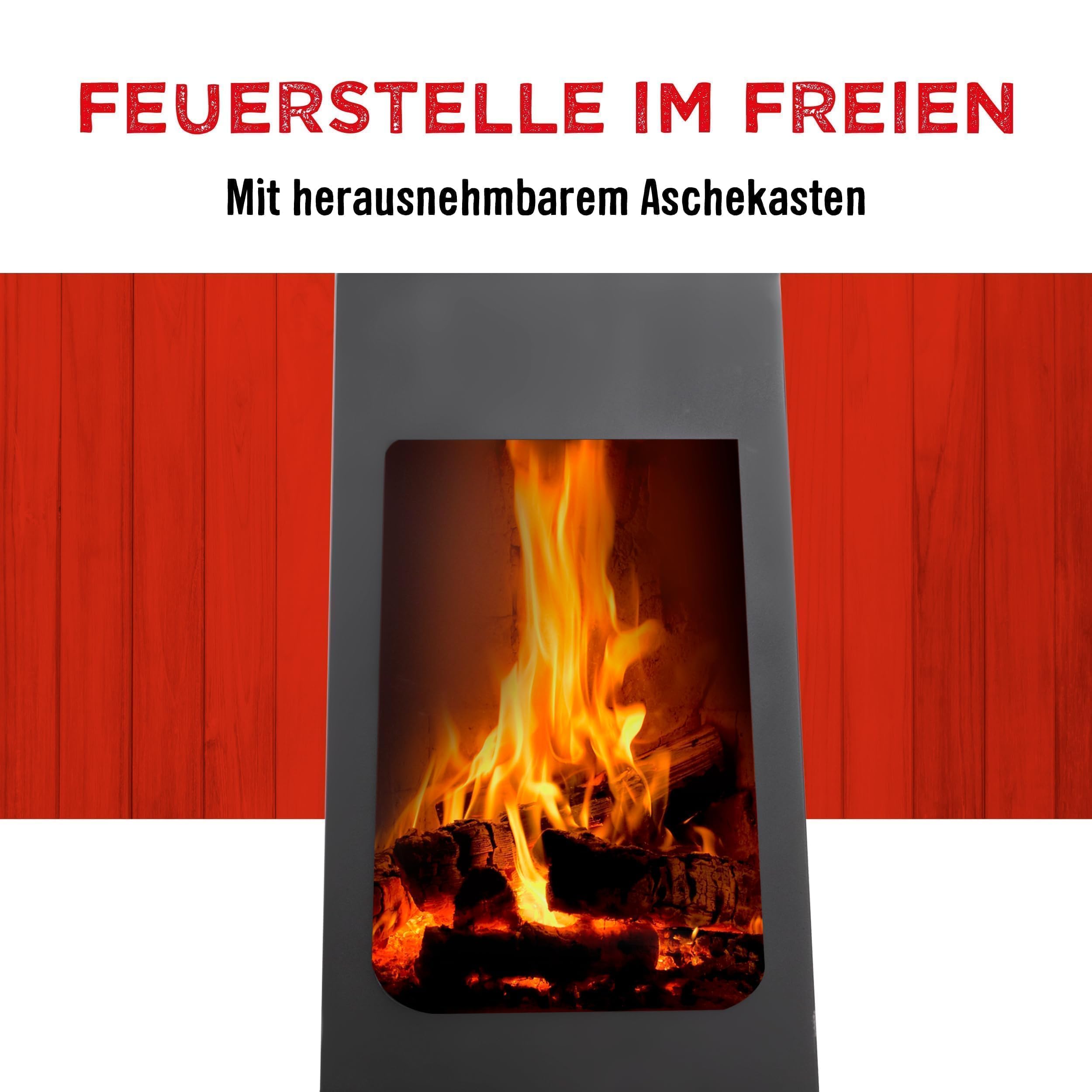 BBQ Collection Chimenea de jardín, Cesta de Fuego, Calentador de Patio, Exterior, Negro, 36 x 36 x 150 cm