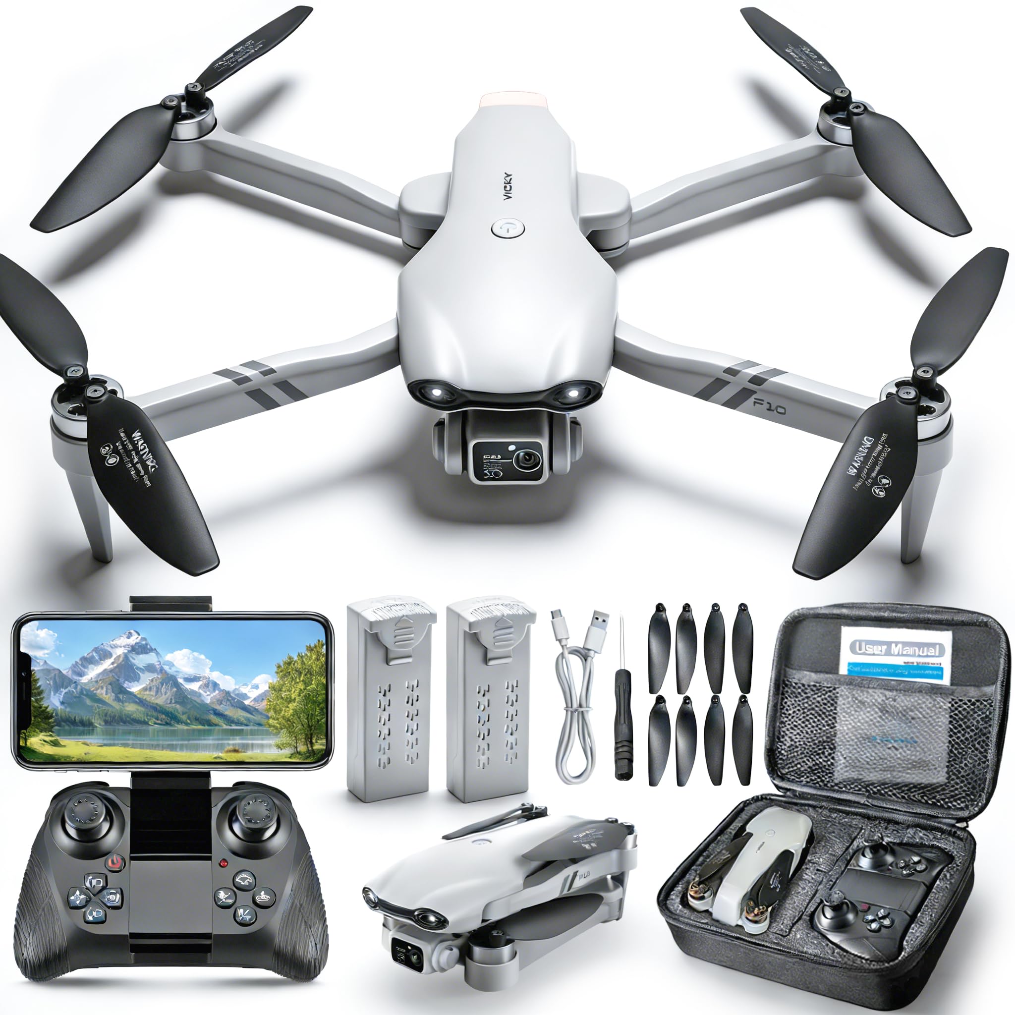 Dron con Cámara para Niños y Adultos, Drone para Principiantes, FPV Mini Drone Plegable, Dron Cuadricóptero con Motor sin Escobilla, 2 Baterías, Hover Automático, Regalos Juguetes Niño 8+ años