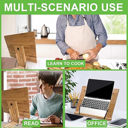 Miniatura 9 de NUNET Soporte para libros de bambú ajustable de 16 x 12 pulgadas de altura con imanesbarra de regla para caballete de arte, soporte para libros de