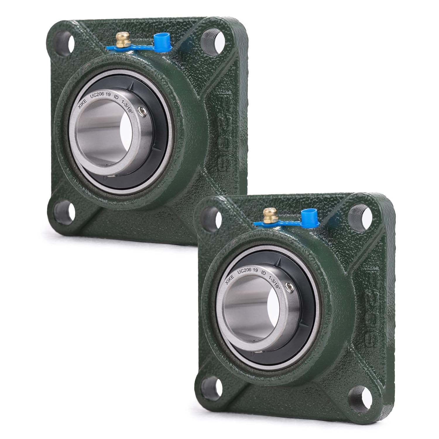 XIKE 2 Pcs UCF206-19 Bore 1-3/16" Pillow Block Square Flange Mounted Ball Bearings, Solid Cast Iron Base and Self Aligning Chrome Steel Sealed Bearings.