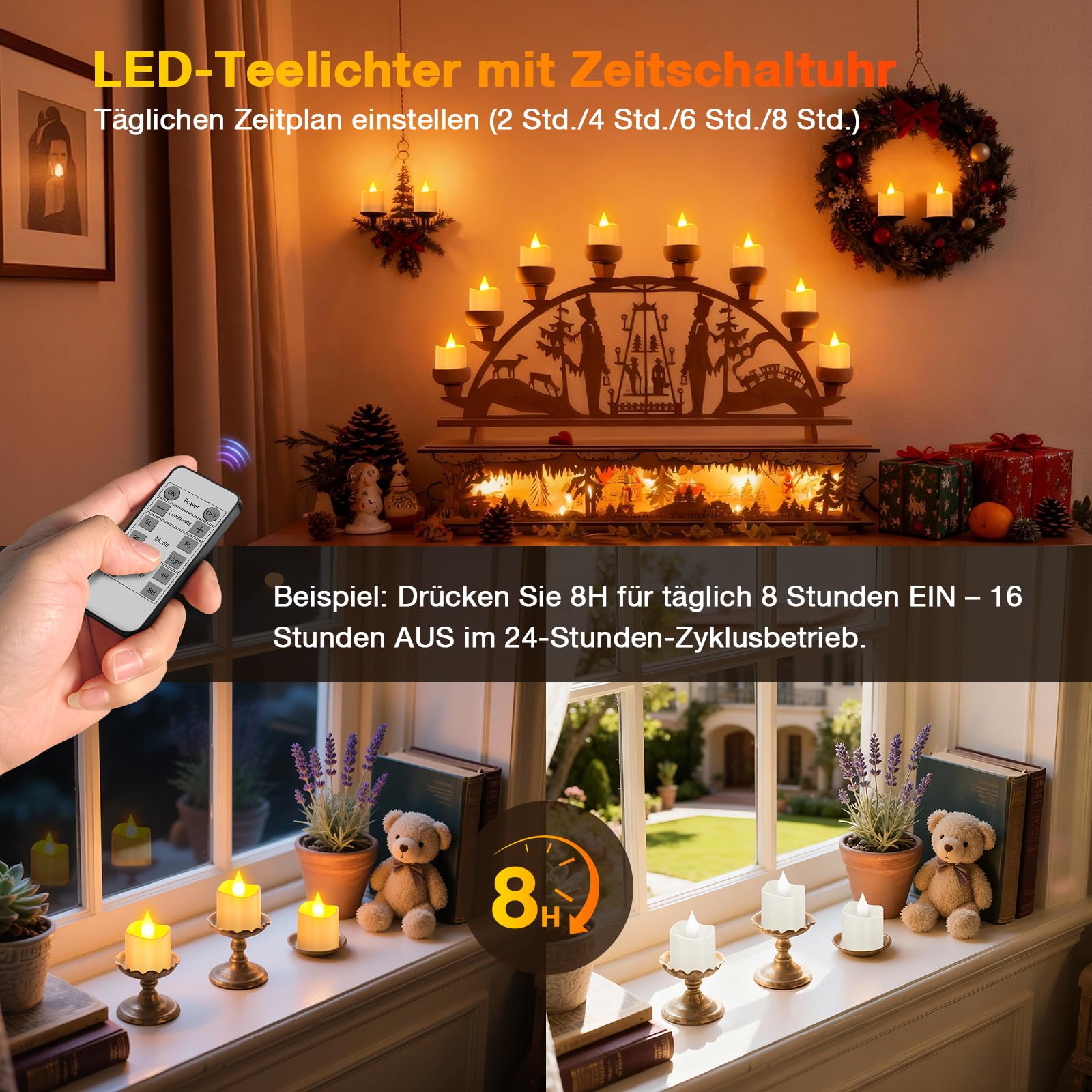 Yme 12 Stück LED Aufladbare Teelichter mit Ladestation und Fernbedienung | Lange Laufzeit Wiederaufladbar Kerzen Flackernd Dimmbar mit Timerfunktion für Halloween Weihnachten Party Deko Zimmer