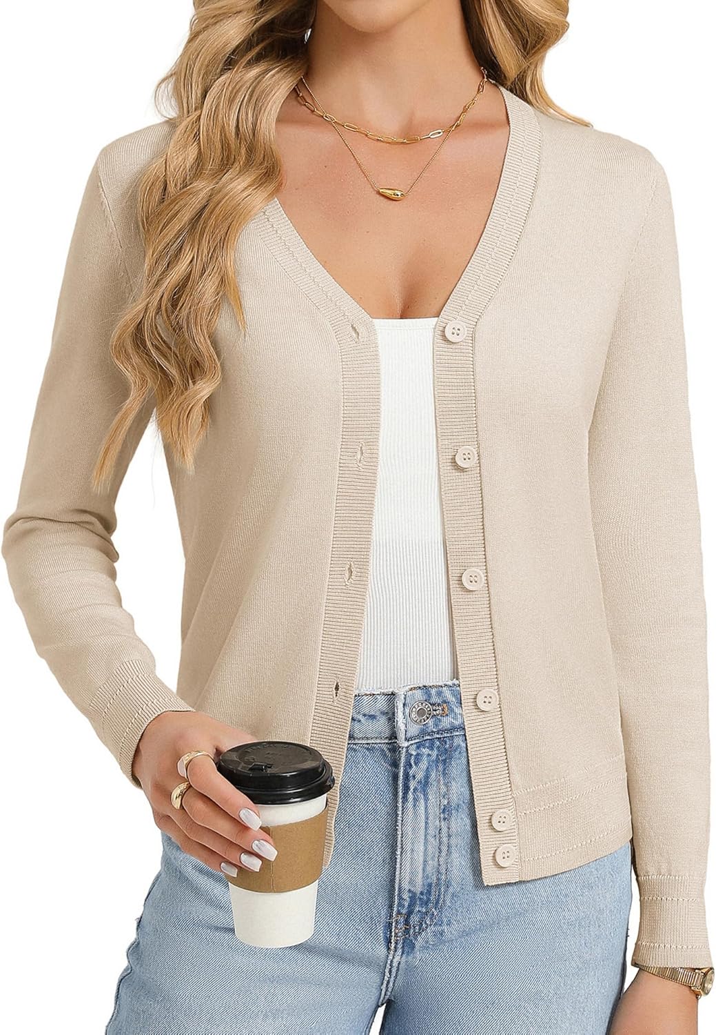 GRACE KARIN Womens Lightweight Cardigan Sweaters Trendy Button Up V-Neck Knit Cardigans Shrug Spring Fashion Clothes
