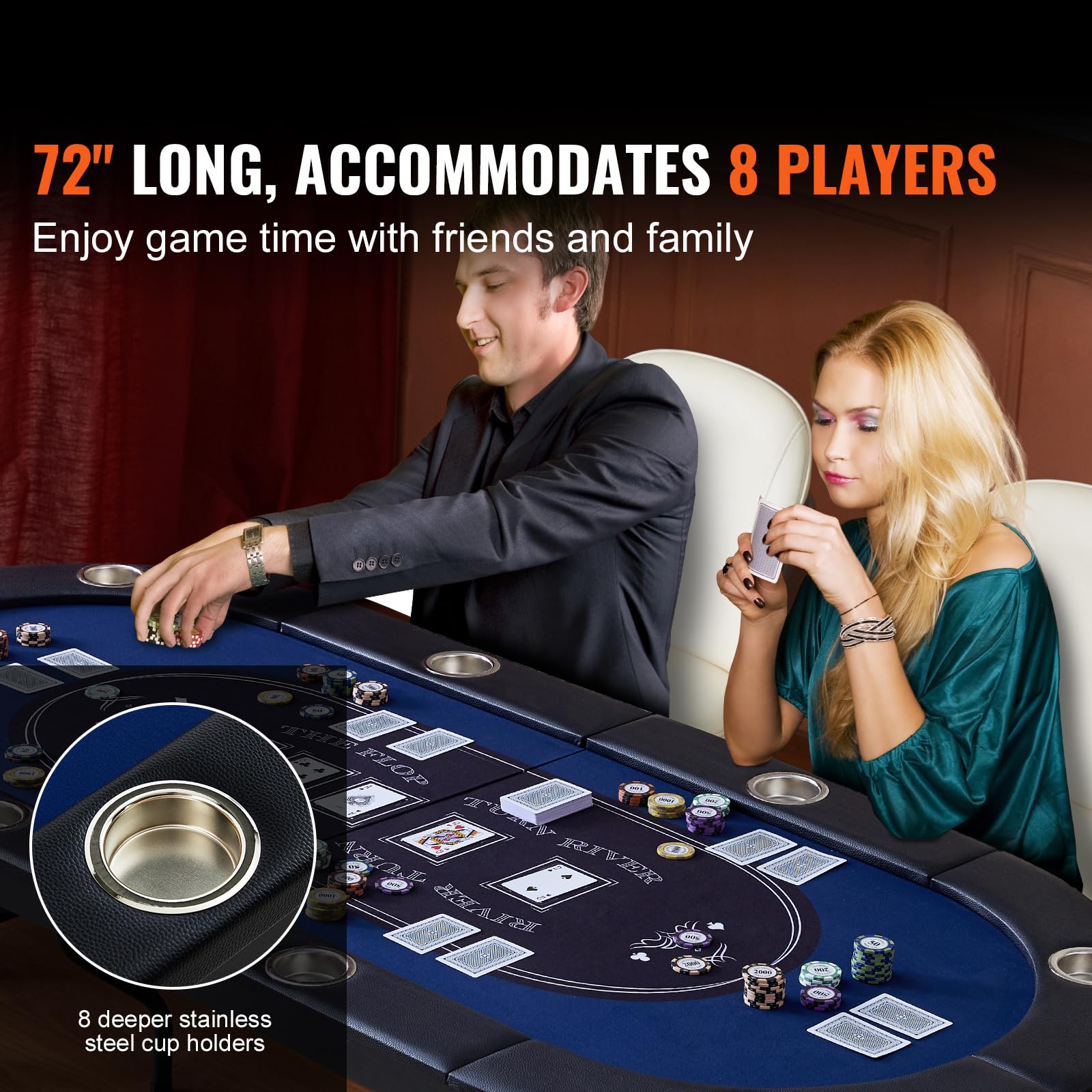 Happybuy 8-Player Foldable Poker Table, 72