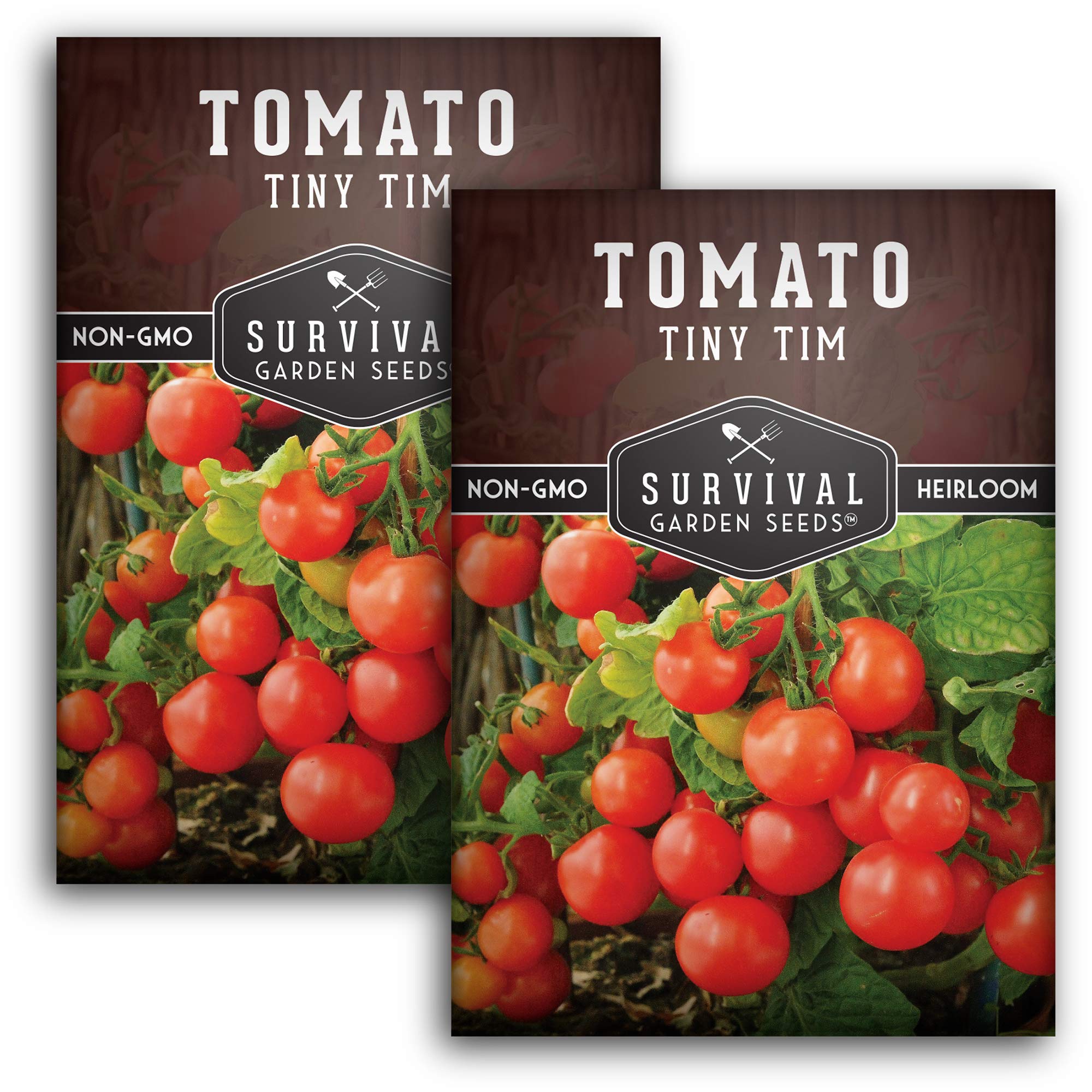 Tiny Tim Tomato Seeds - Dwarf Cherry Tomatoes for Planting Indoors or Patio, Compact Heirloom Variety for Containers, High Yield, Non-GMO - Survival Garden Seeds (2 Packs)