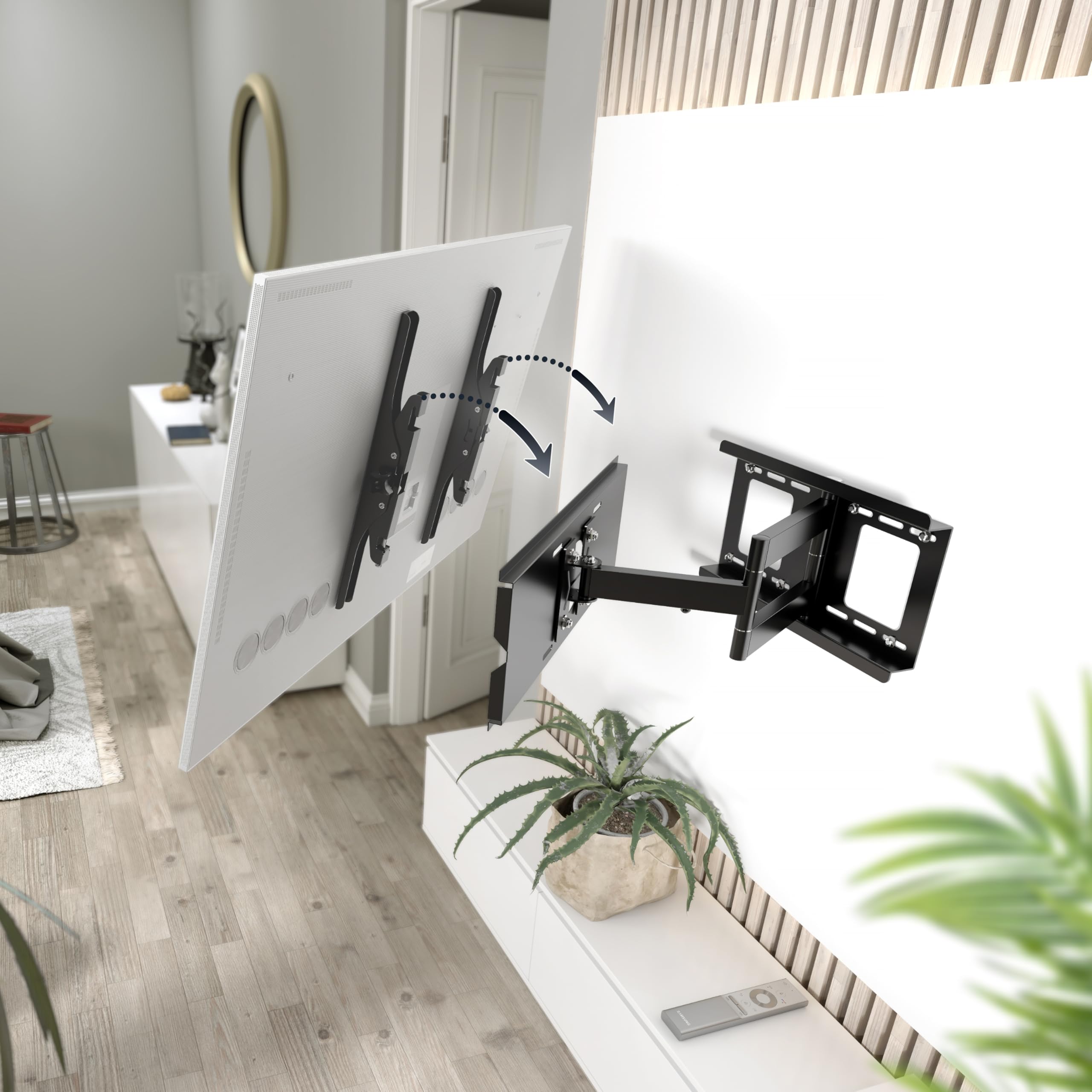 RICOO Soporte TV Pared Giratorio Inclinable Televisión 32-65" (81-165cm) R03 Brazo Universal Televisor LED/LCD/Curvo VESA 200x200-400x400 Negro